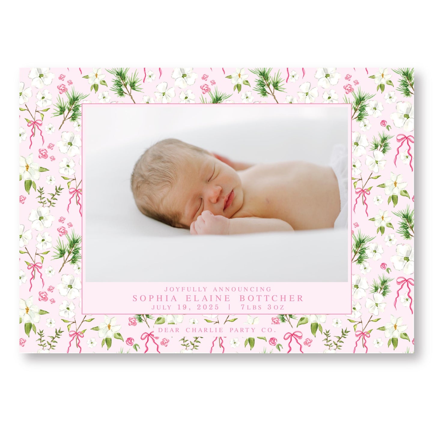 Merry Magnolias in Pink | 5x7 Holiday Photo Card with Envelope