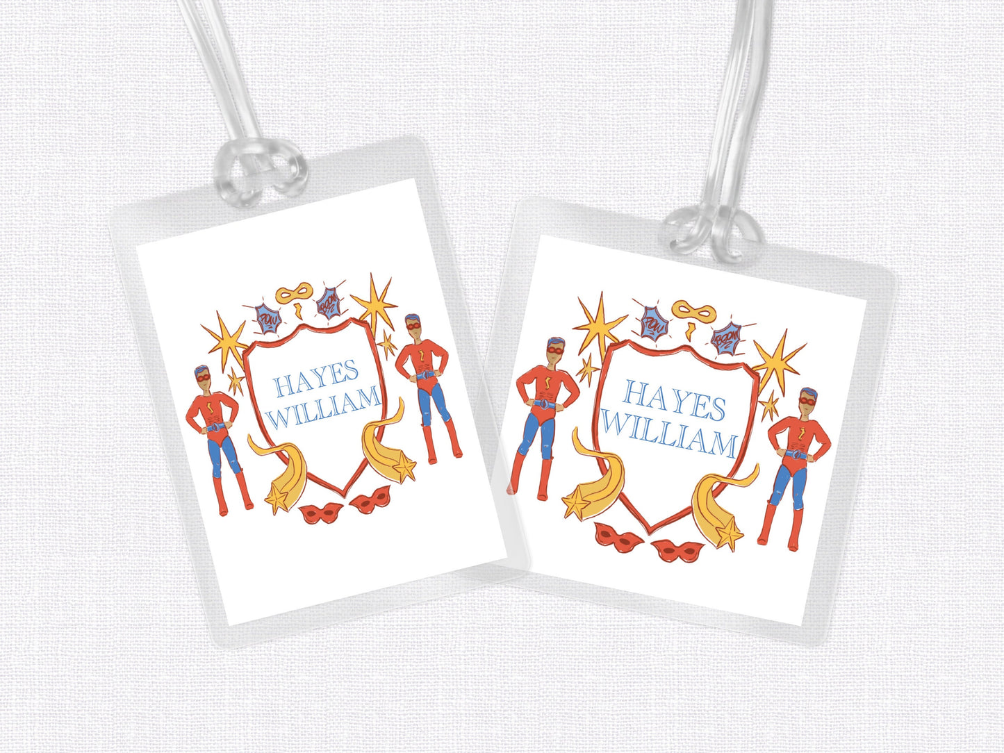 Superhero Bag Tag, Luggage Tag, Laminated Bag Tag, Boy Backpack Tag