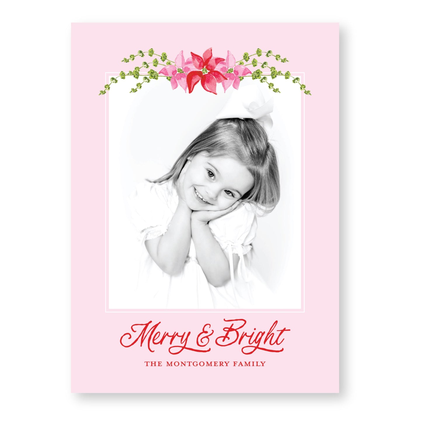 Petals and Pears Card in Pink | 5x7 Holiday Photo Card with Envelope