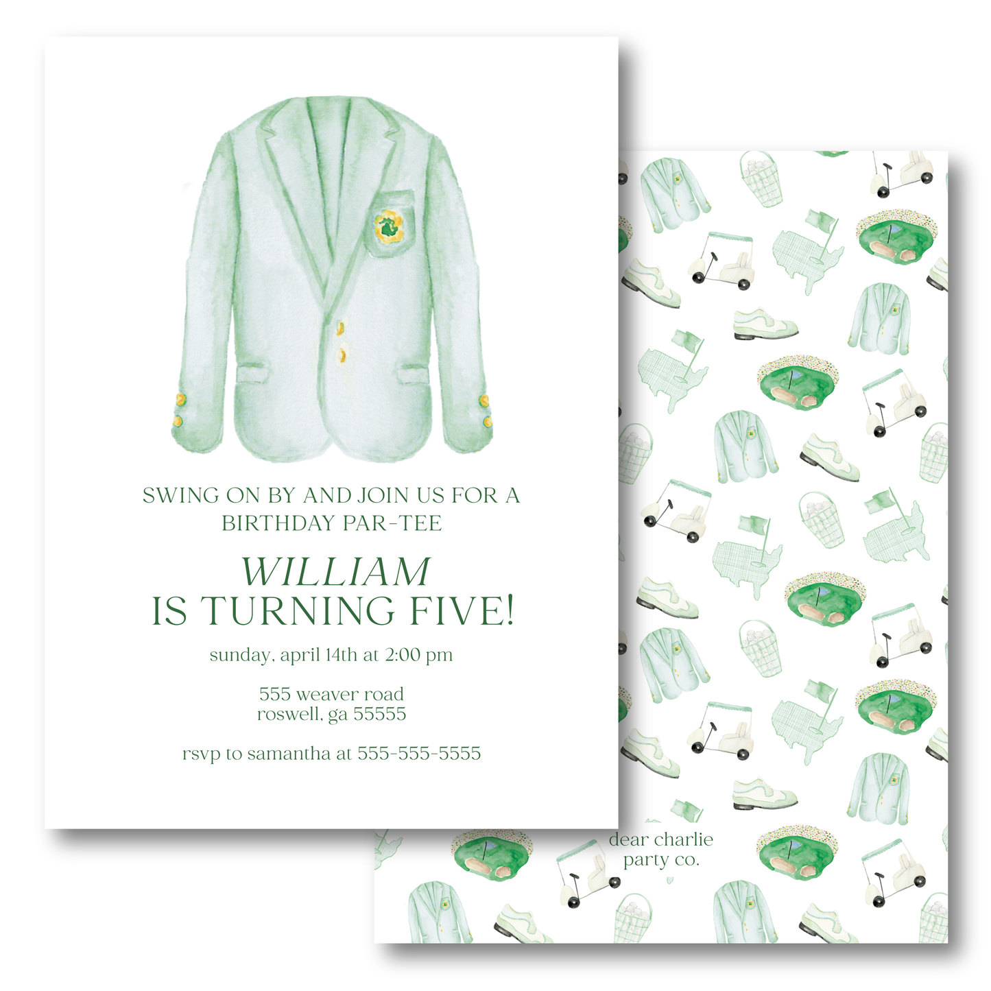 Green Jacket Golf Birthday Party Invitation