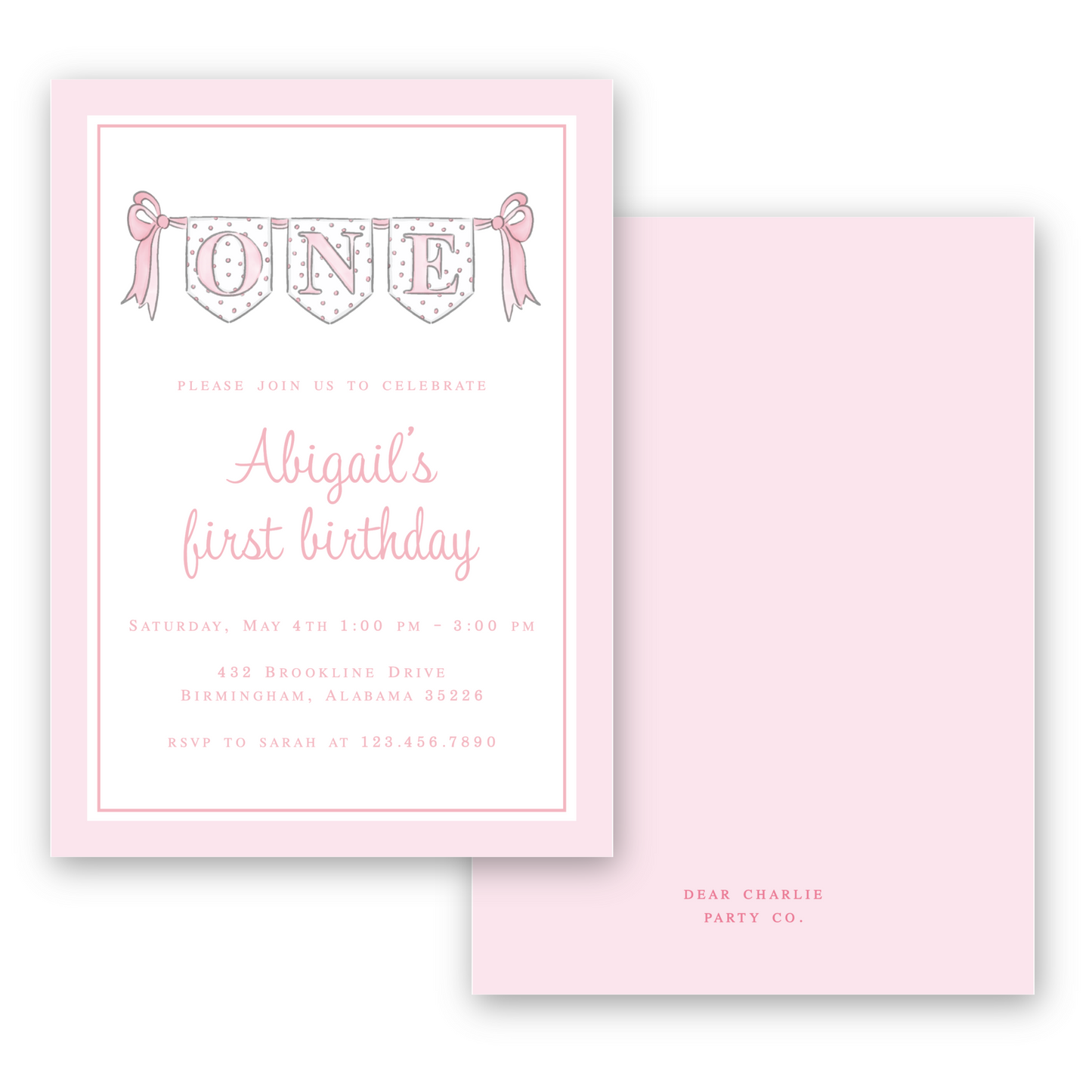ONE Banner Birthday Invitation in Pink
