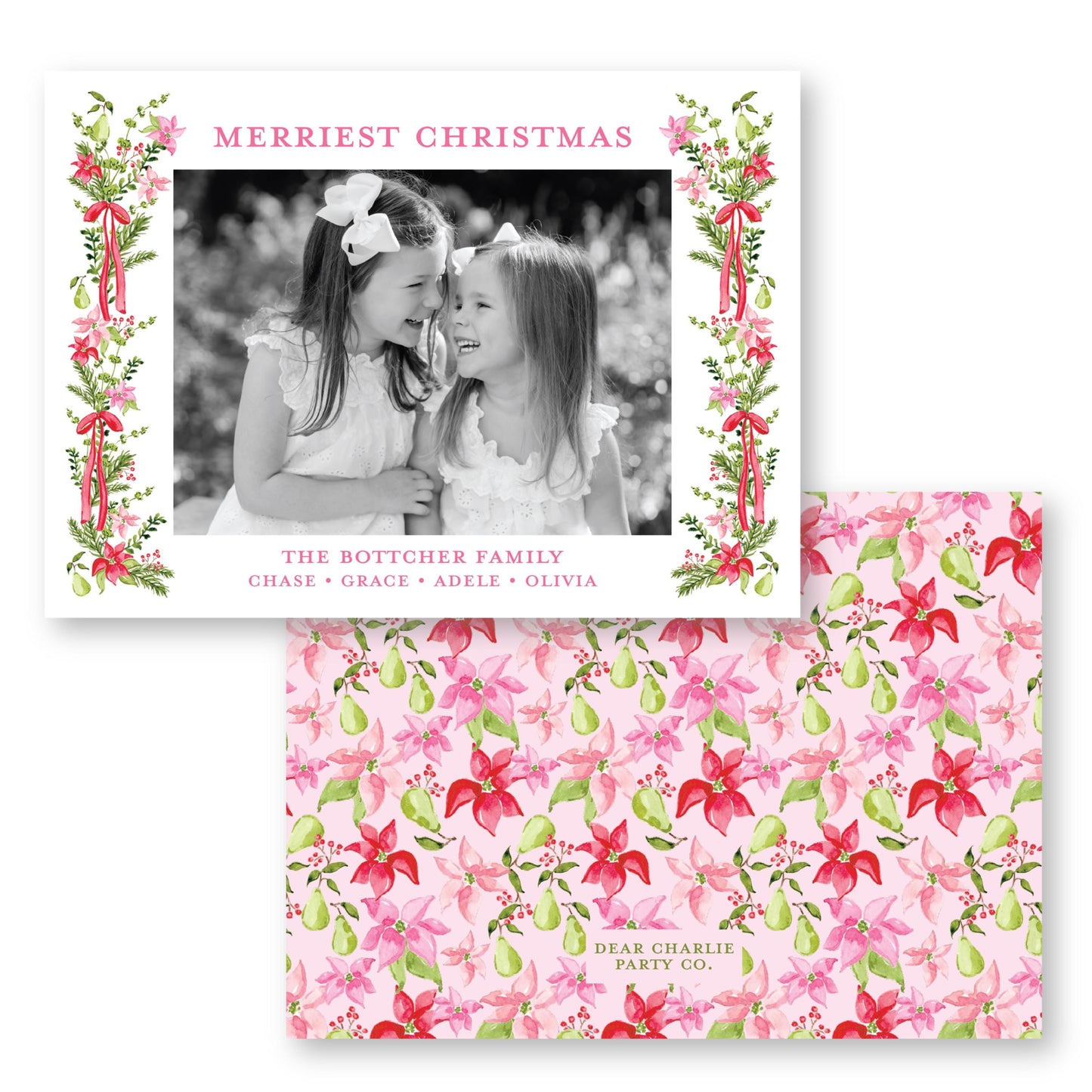 Petals and Pears Frame White Horizontal Card | 5x7 Holiday Photo Card with Envelope