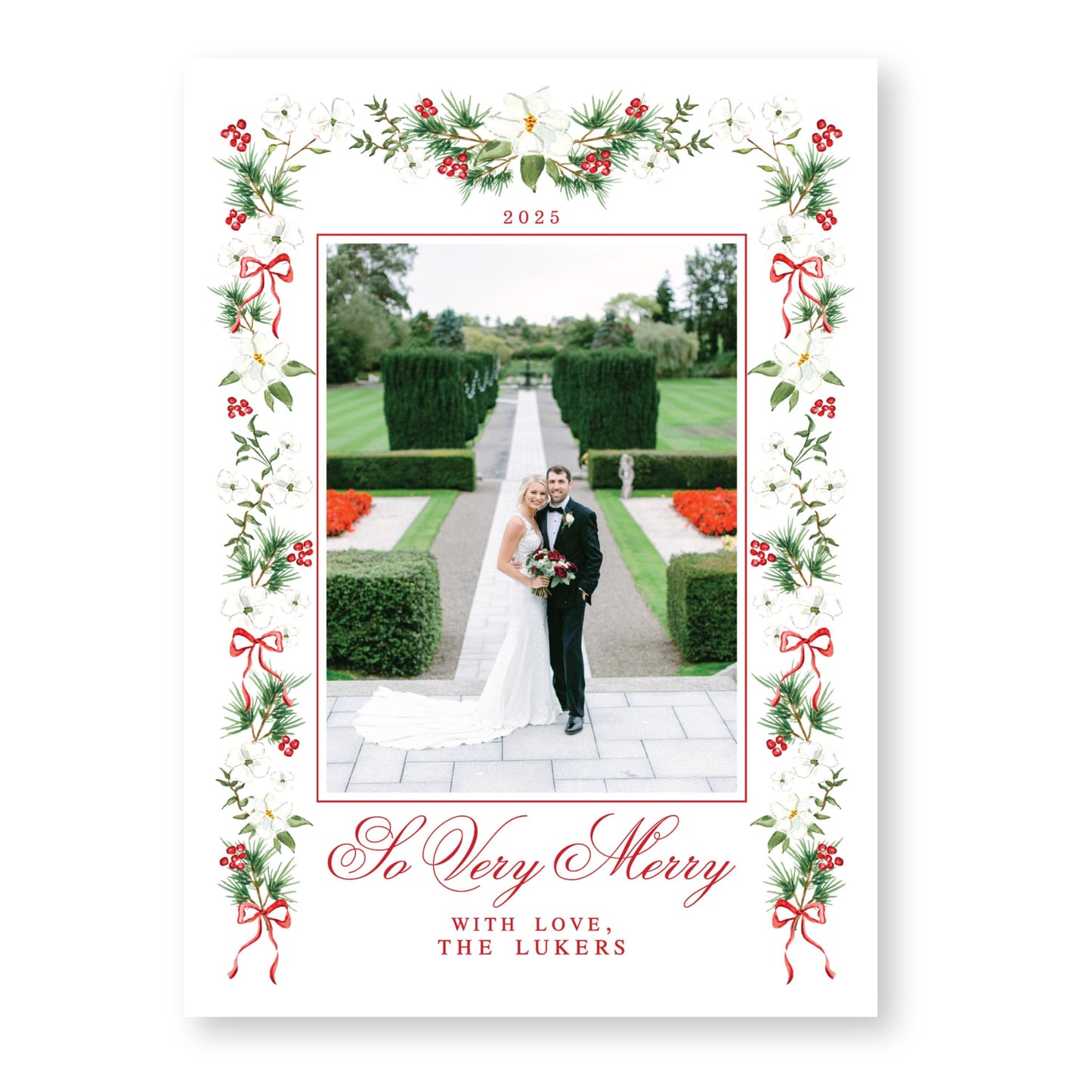 Merry Magnolias in Red | 5x7 Holiday Photo Card with Envelope