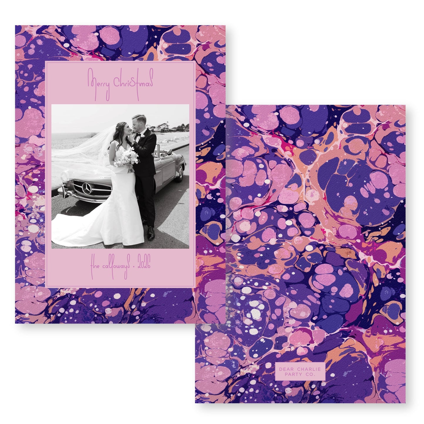 Marble Merriment in Purple Card | 5x7 Holiday Photo Card with Envelope