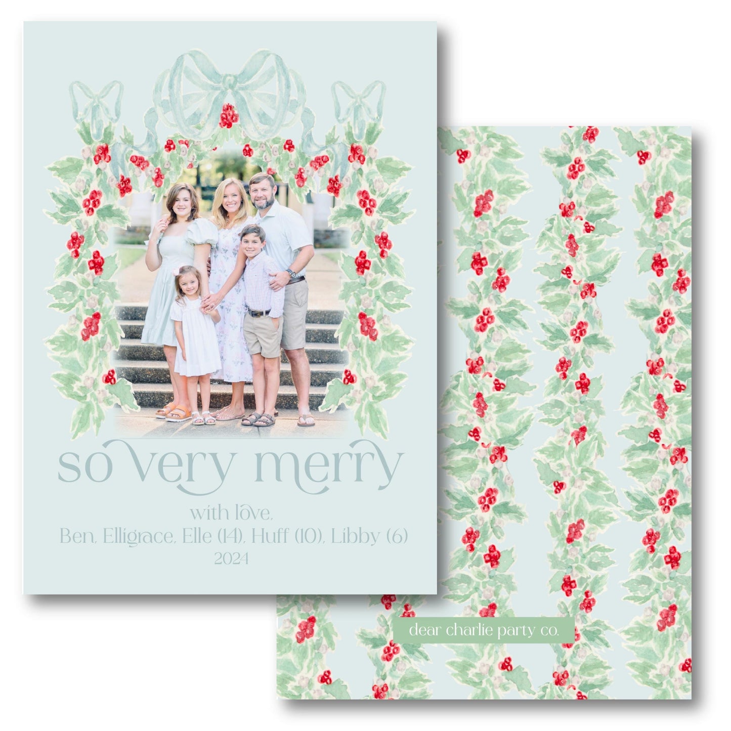 a christmas card with a picture of a family