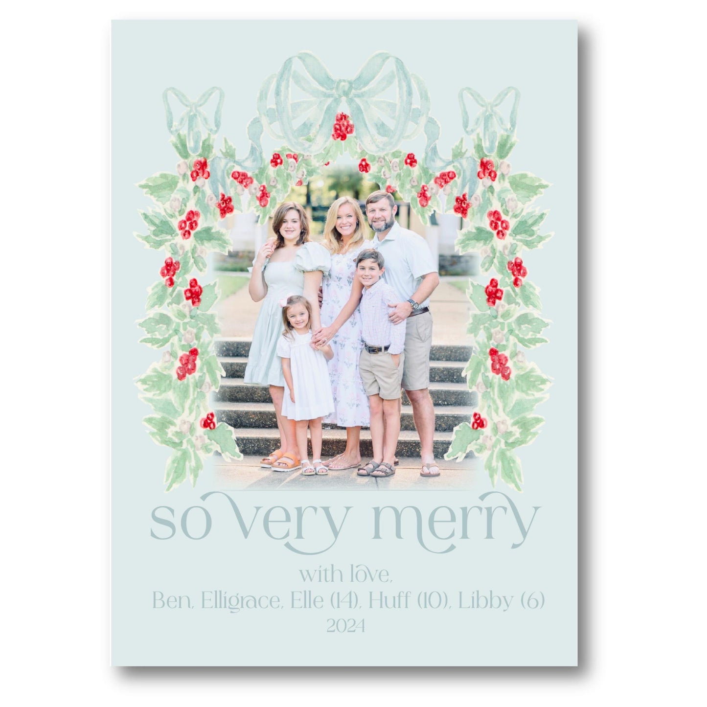 a christmas card with an image of a family