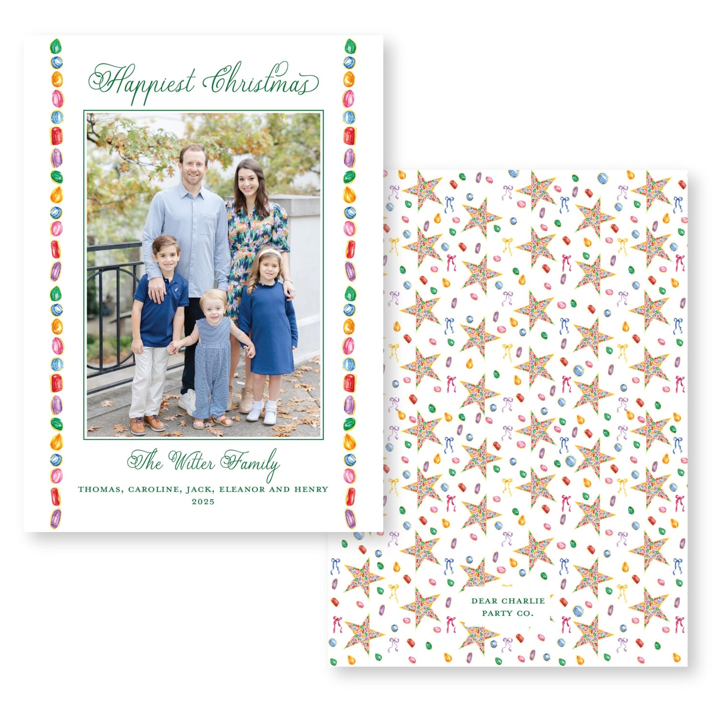 PRINTED Exclusive Art Holiday Card | Christmas Jewels Border | 5x7 Holiday Photo Card with Envelope