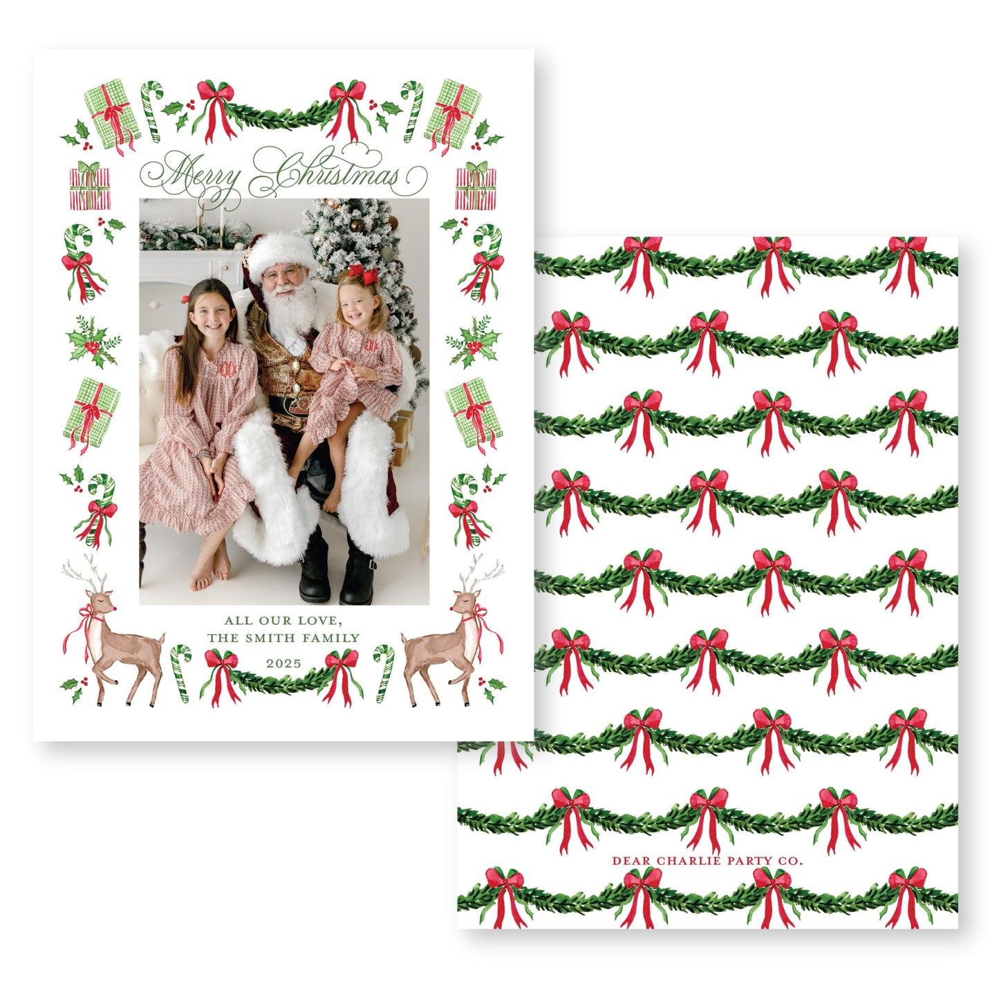 Exclusive Art | Reindeer and Ribbons | 5x7 Holiday Photo Card with Envelope