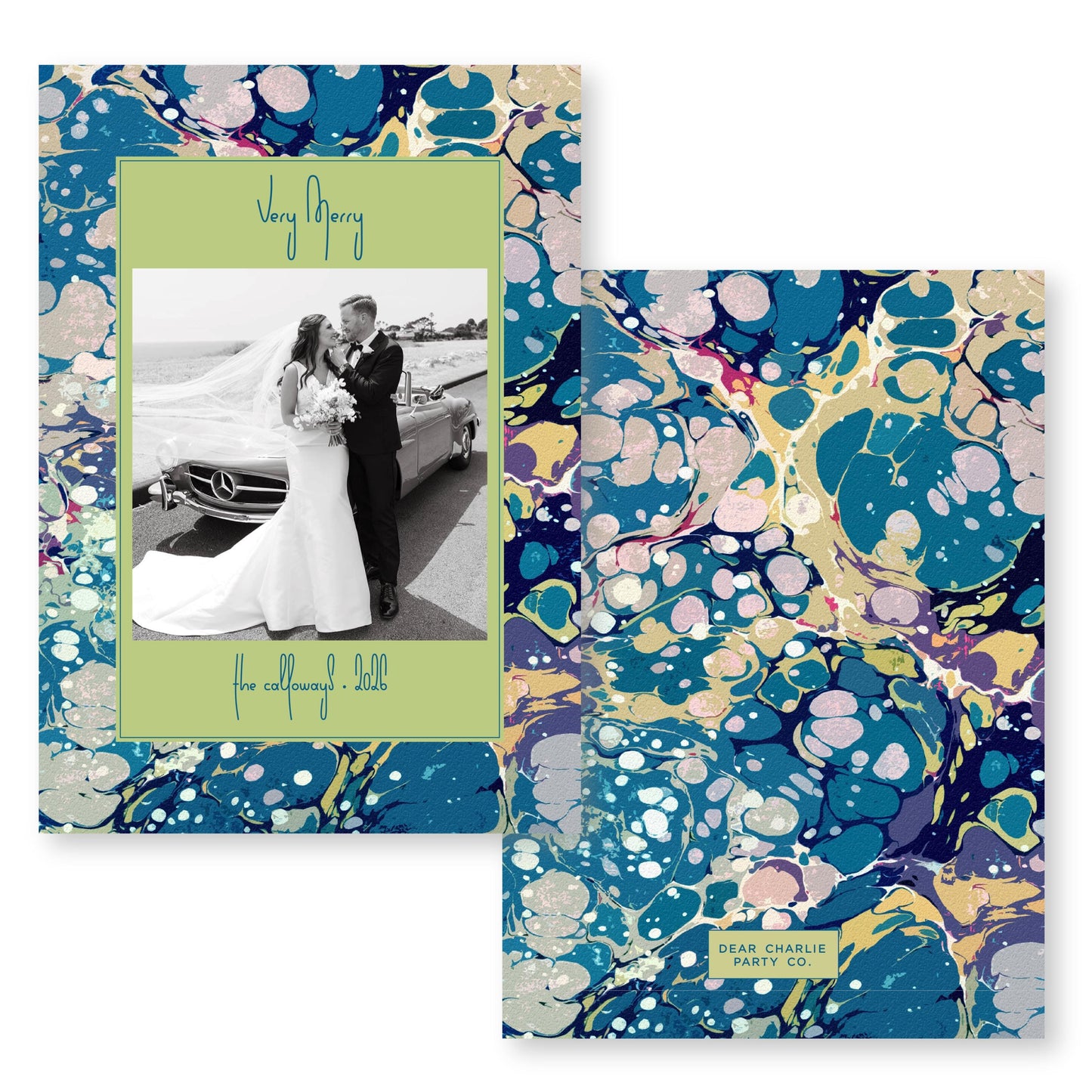 Marble Merriment in Chartreuse Card | 5x7 Holiday Photo Card with Envelope