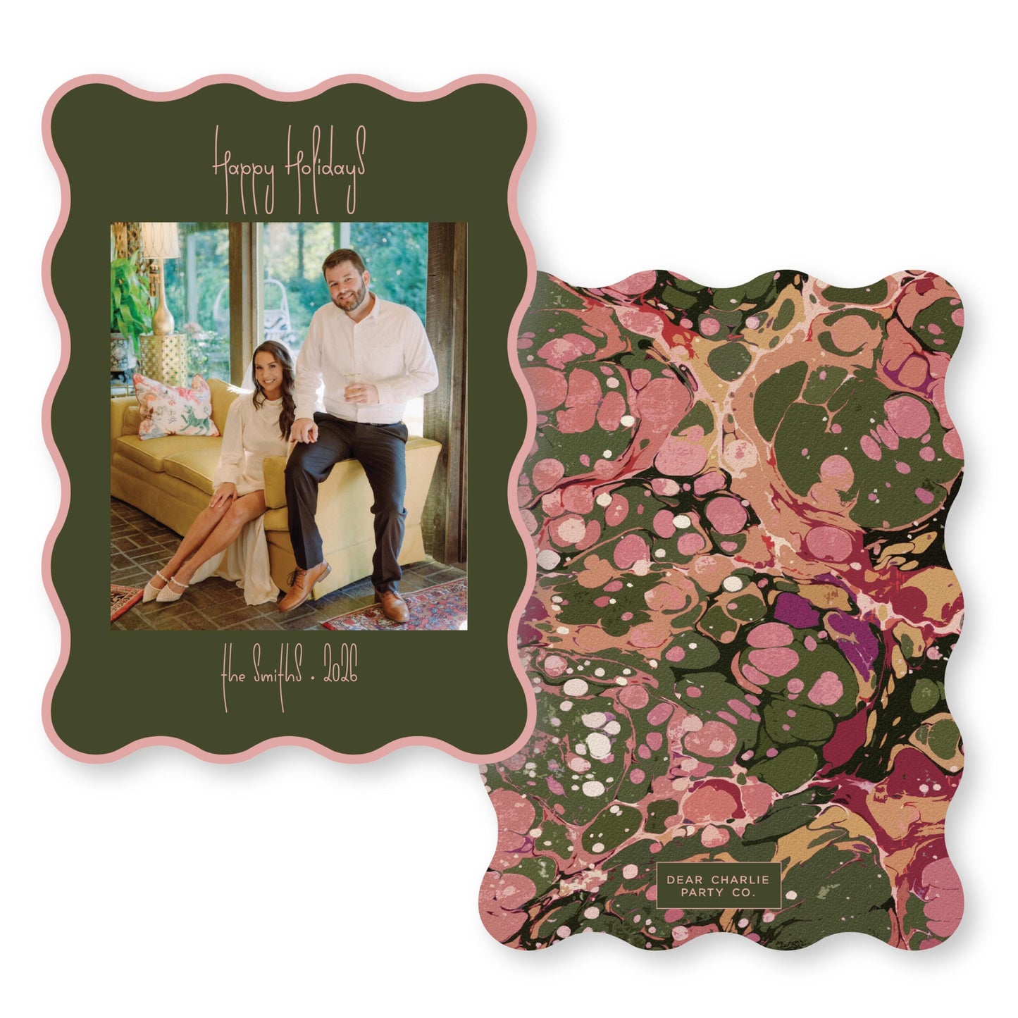PRINTED Die Cut Holiday Card | Swirly Season in Aubergine and Army Wavy Card | 5x7 Holiday Photo Card with Envelope