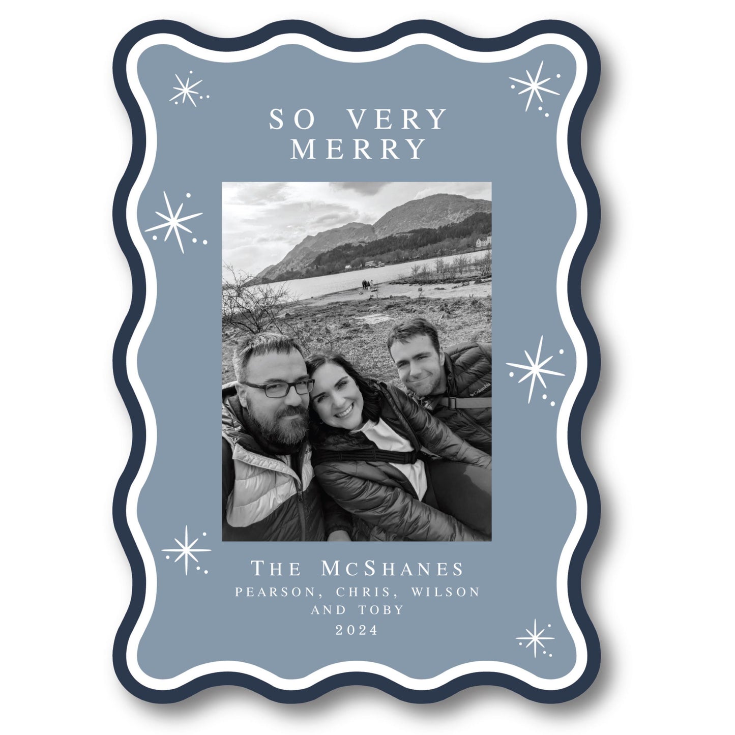 a blue frame with a picture of two people
