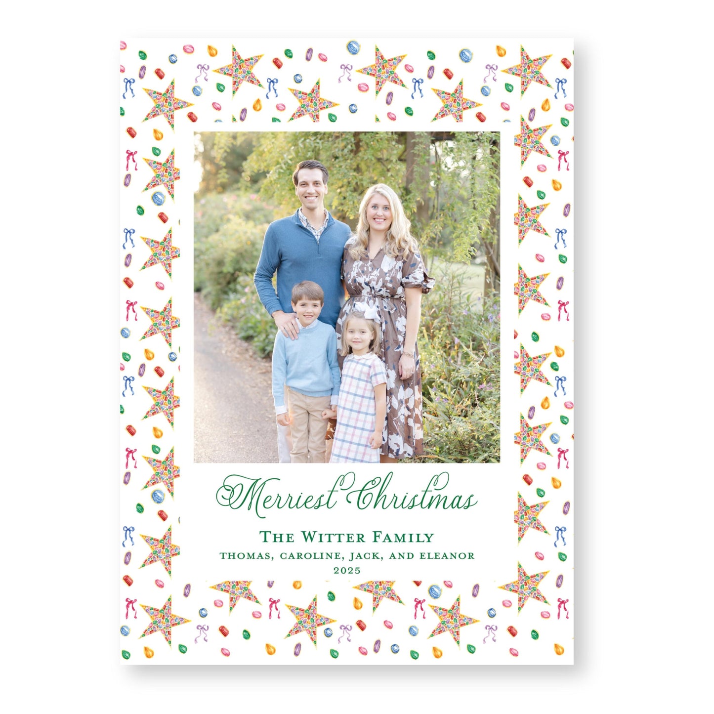 PRINTED Exclusive Art Holiday Card | Christmas Jewels Pattern | 5x7 Holiday Photo Card with Envelope