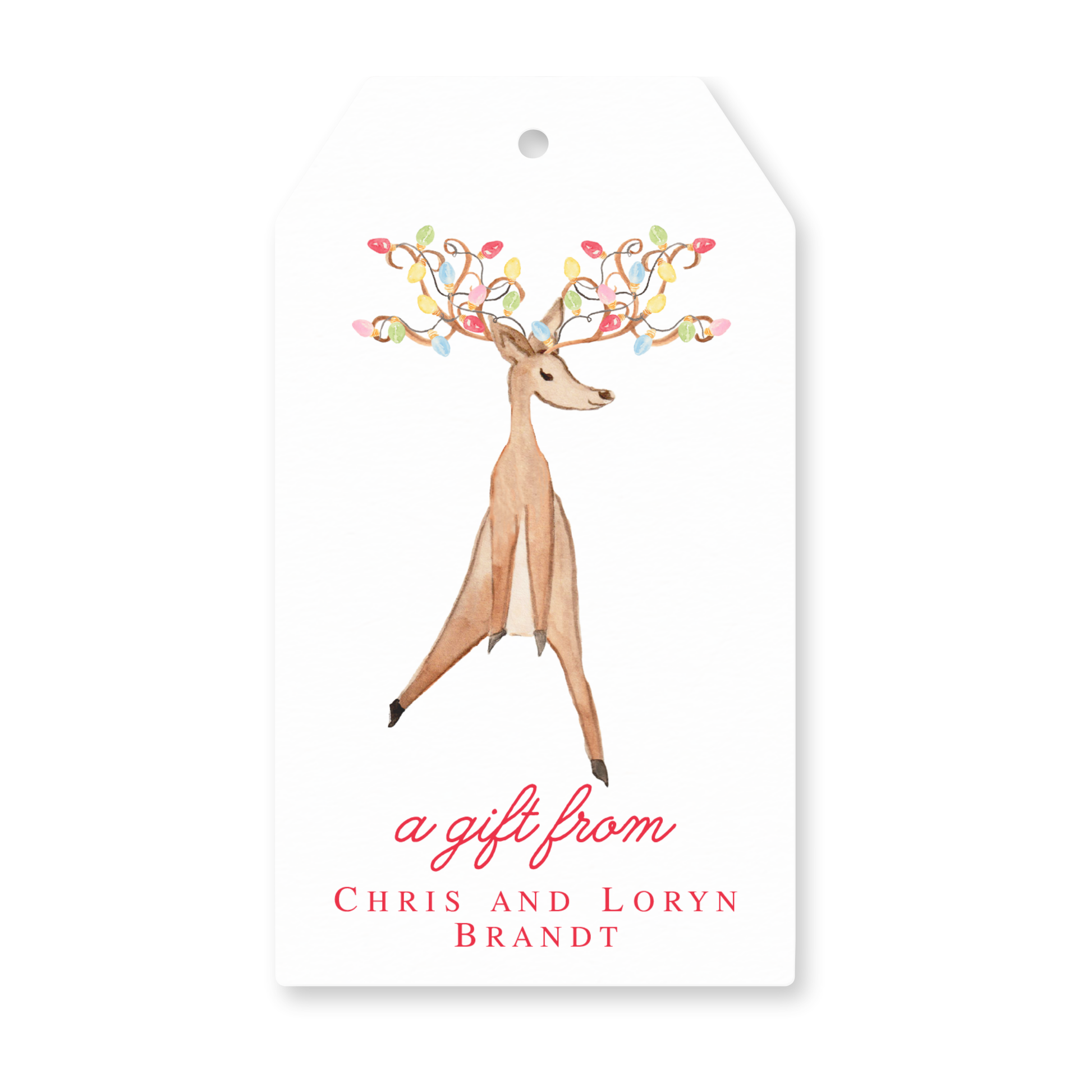 a gift tag with a watercolor deer on it