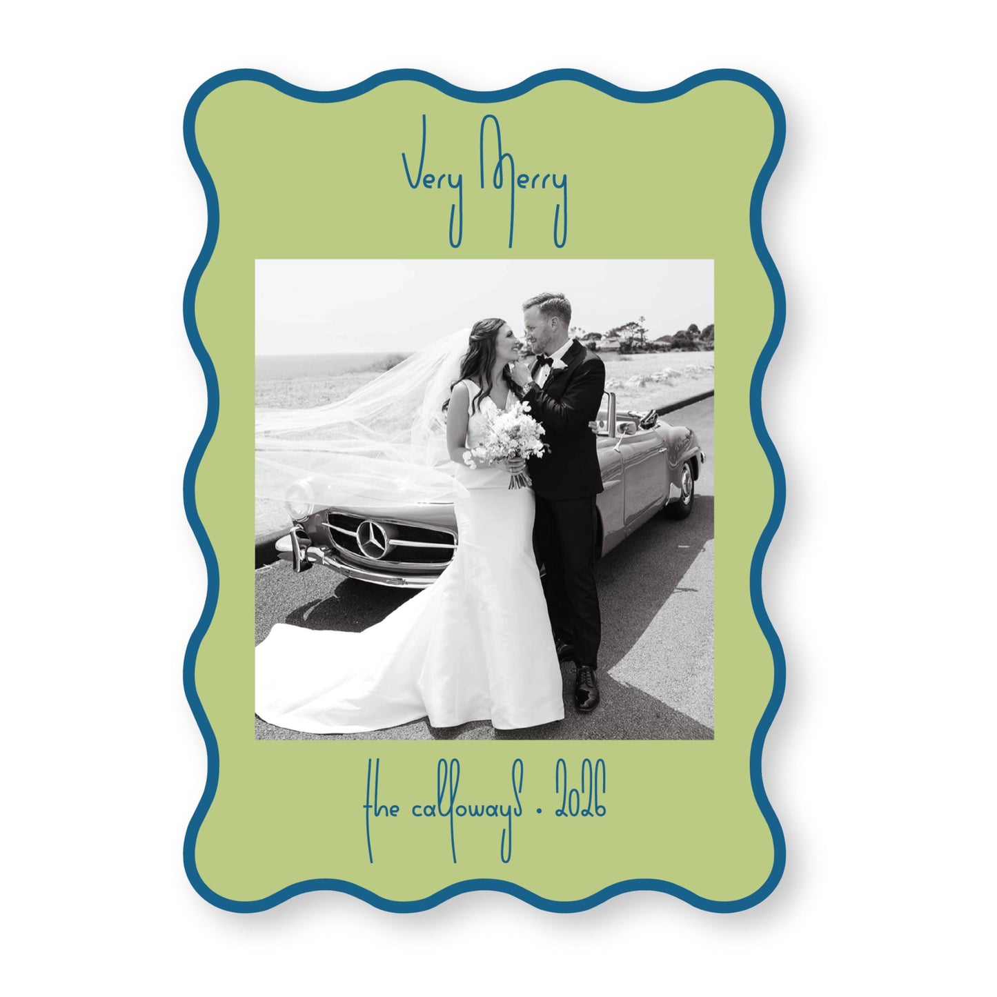 PRINTED Die Cut Holiday Card | Swirly Season in Chartreuse Wavy Card | 5x7 Holiday Photo Card with Envelope