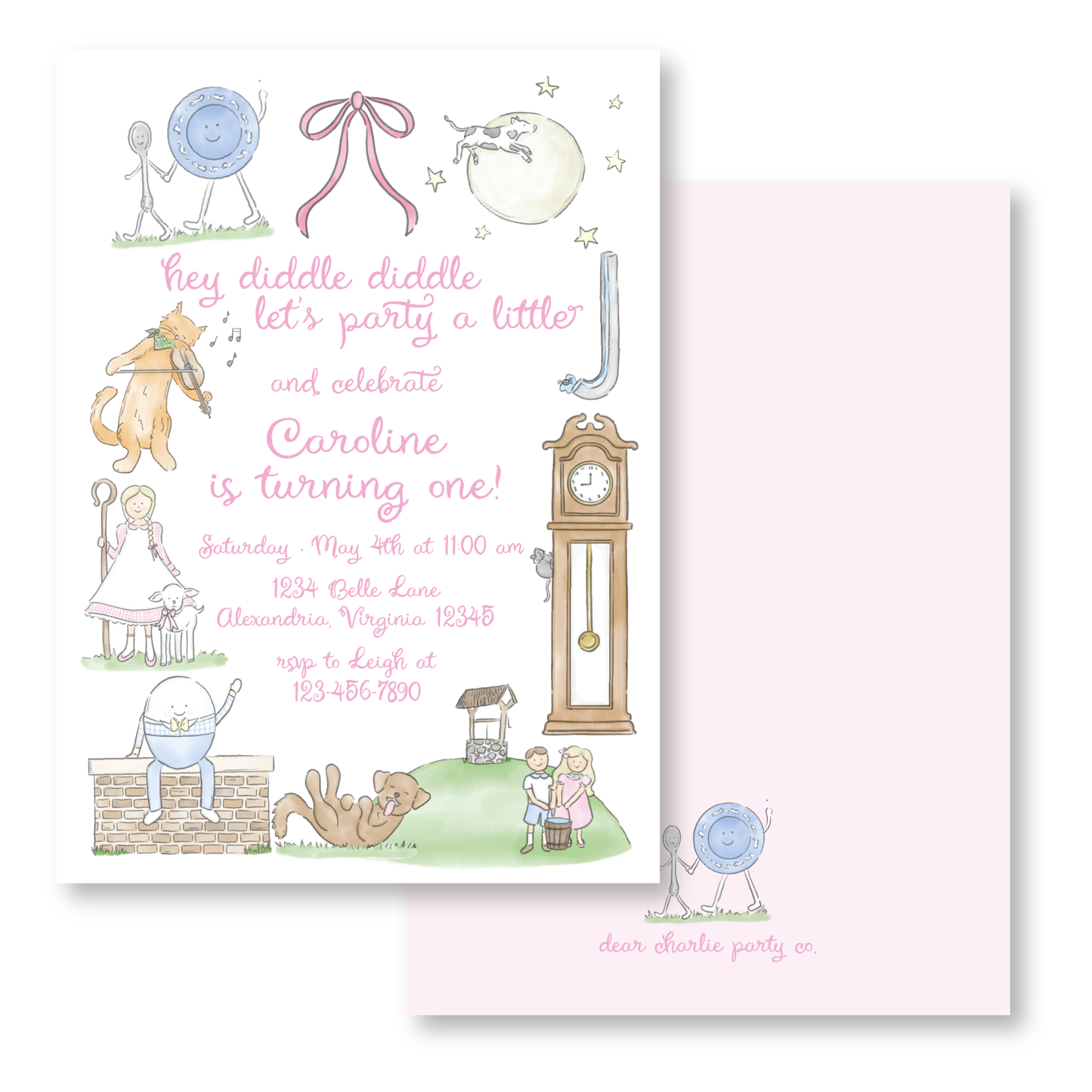 Nursery Rhyme Birthday Invitation in Pink
