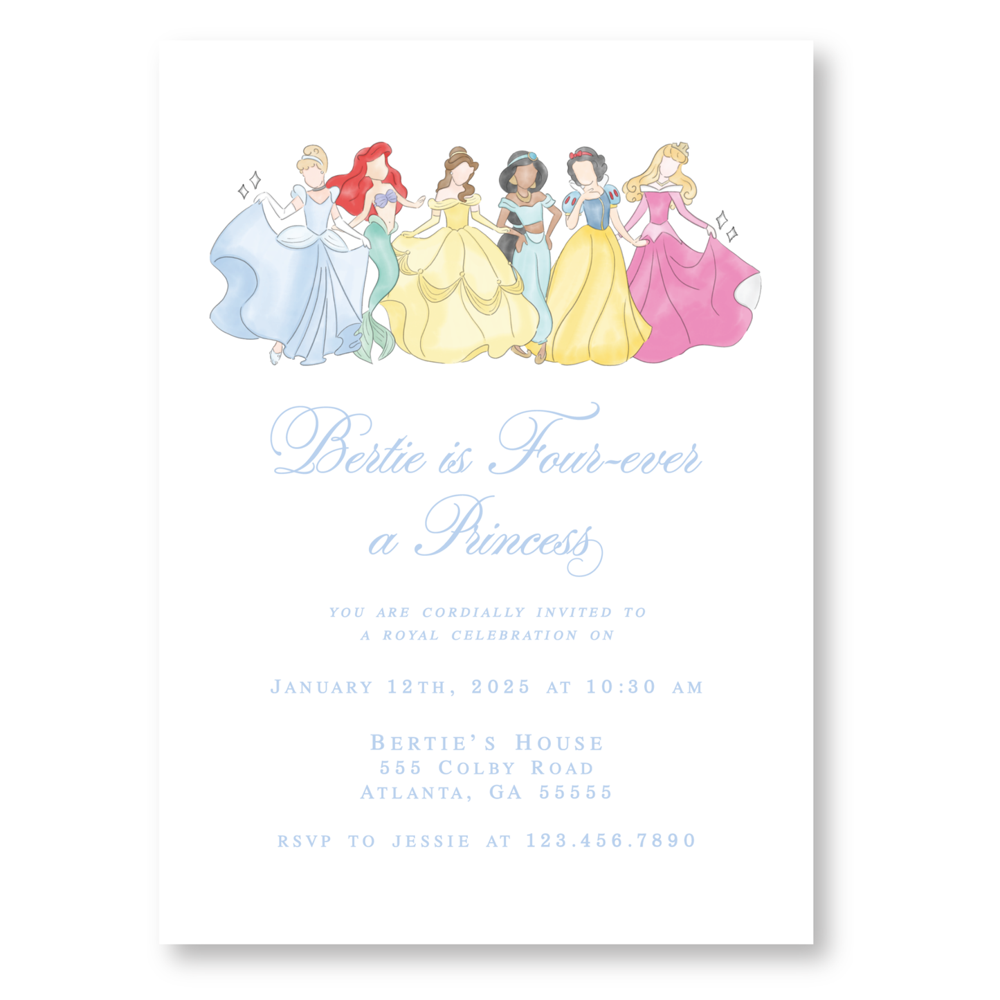 Royal Celebration Princess Birthday Invitation in Blue