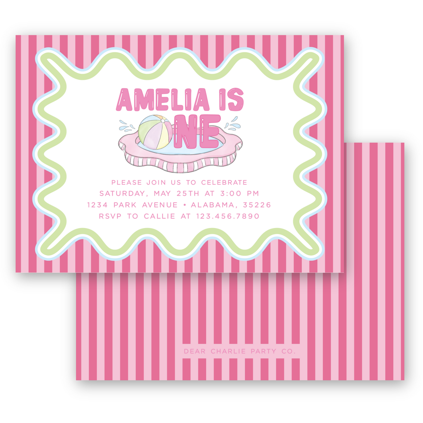 Summer Beach Ball Invitation in Pink