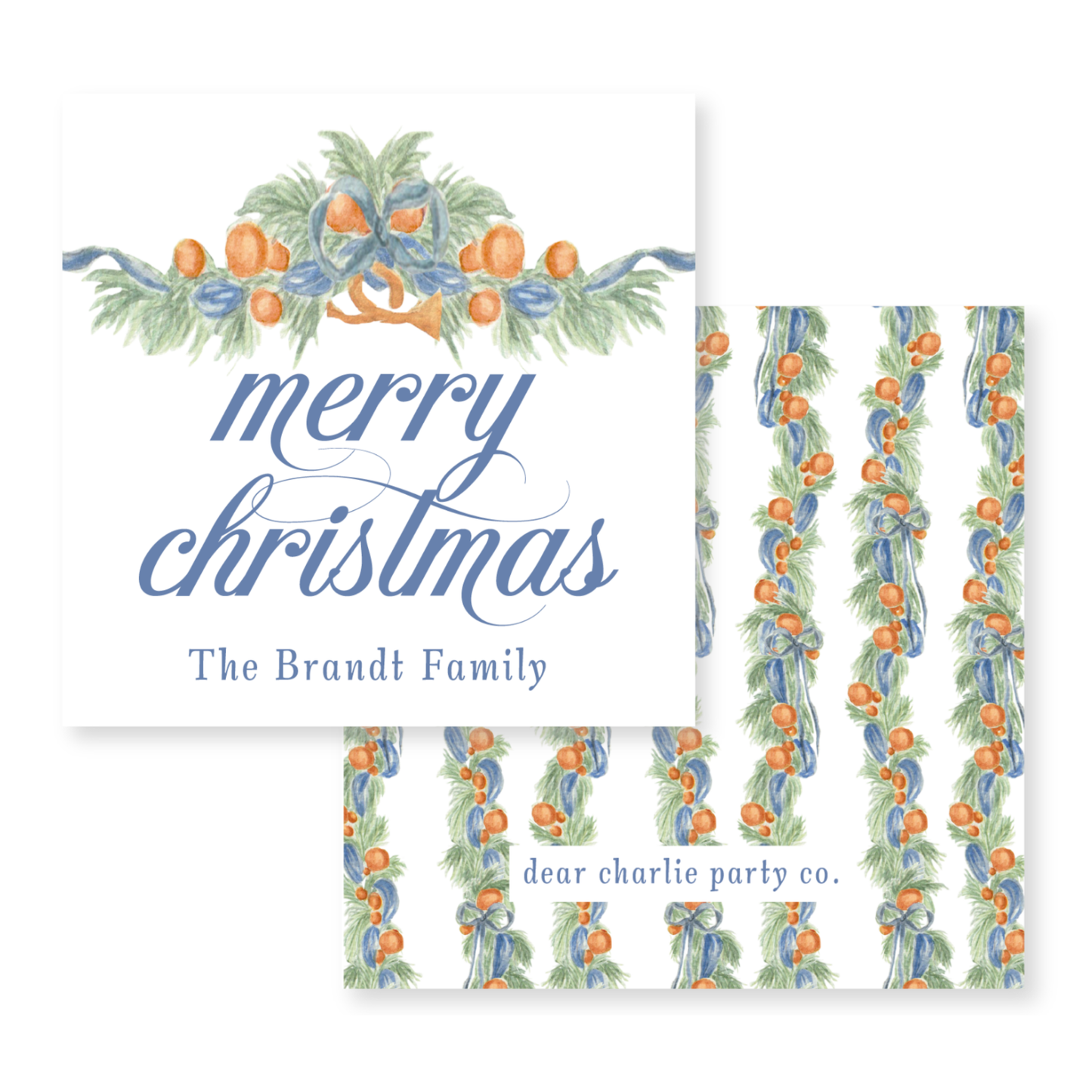a christmas card with oranges on it