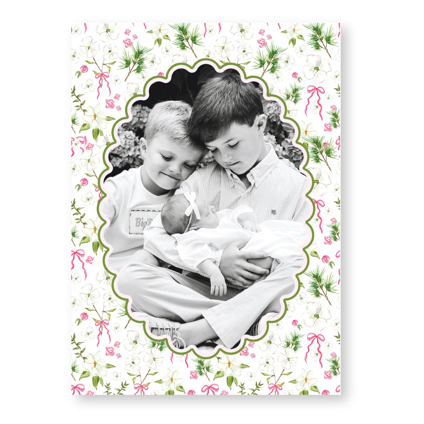 Merry Magnolias in Pink | 5x7 Holiday Photo Card with Envelope