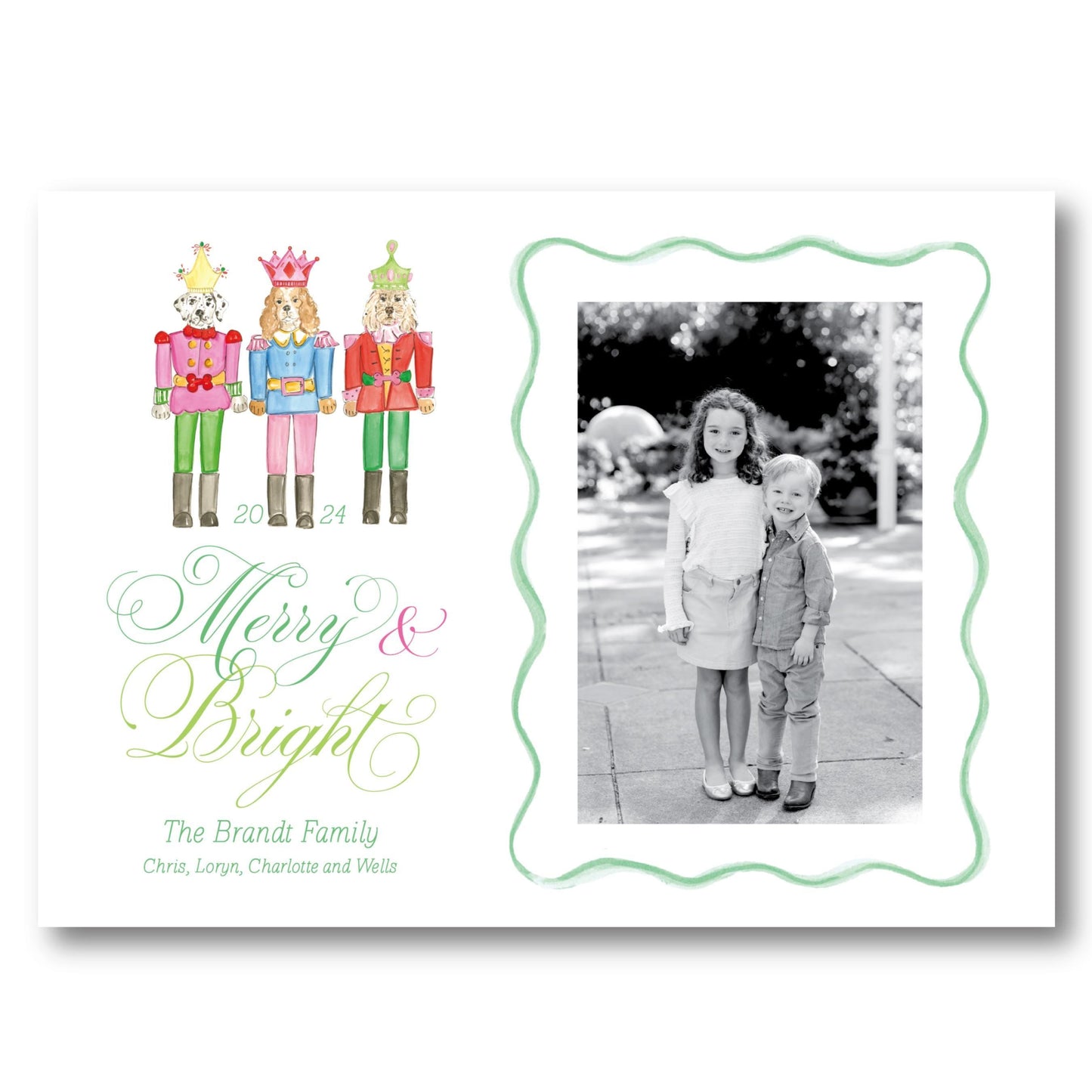 a christmas card with a picture of two children