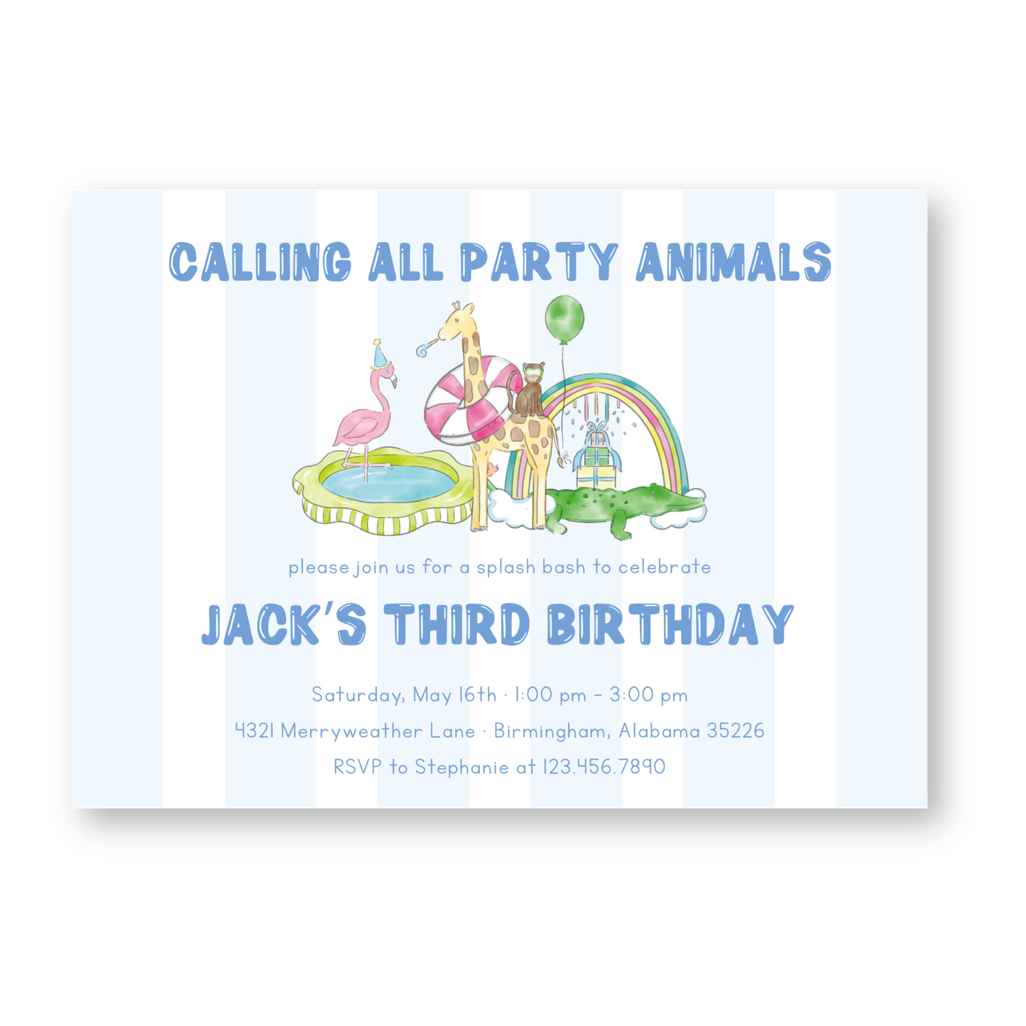 (Copy) Party Animal Swim Birthday Invitation in Blue