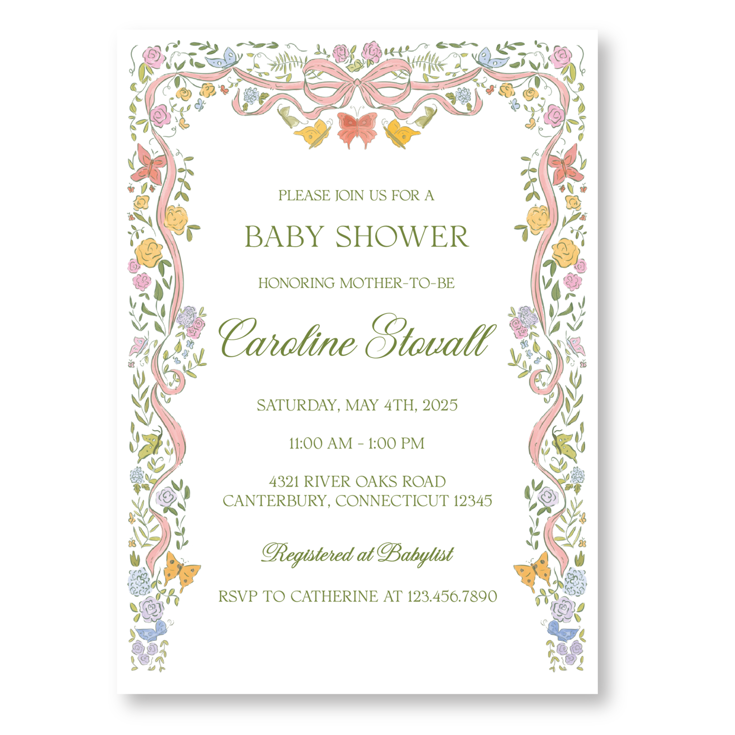 Bows and Butterflies Girl Baby Shower Invitation