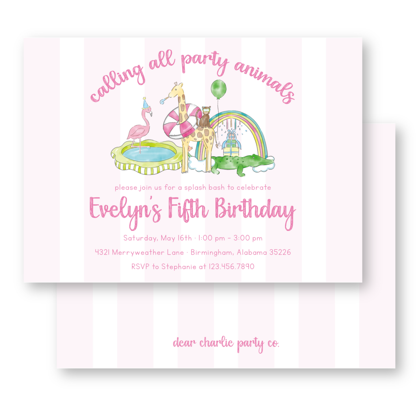 Party Animal Swim Birthday Invitation in Pink