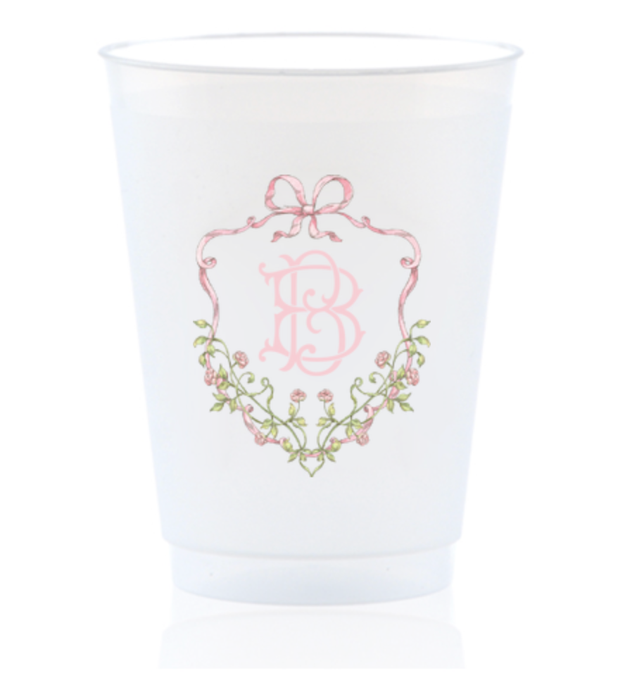 Pink Crest with Monogram 16 oz. Full Color Frosted Cups