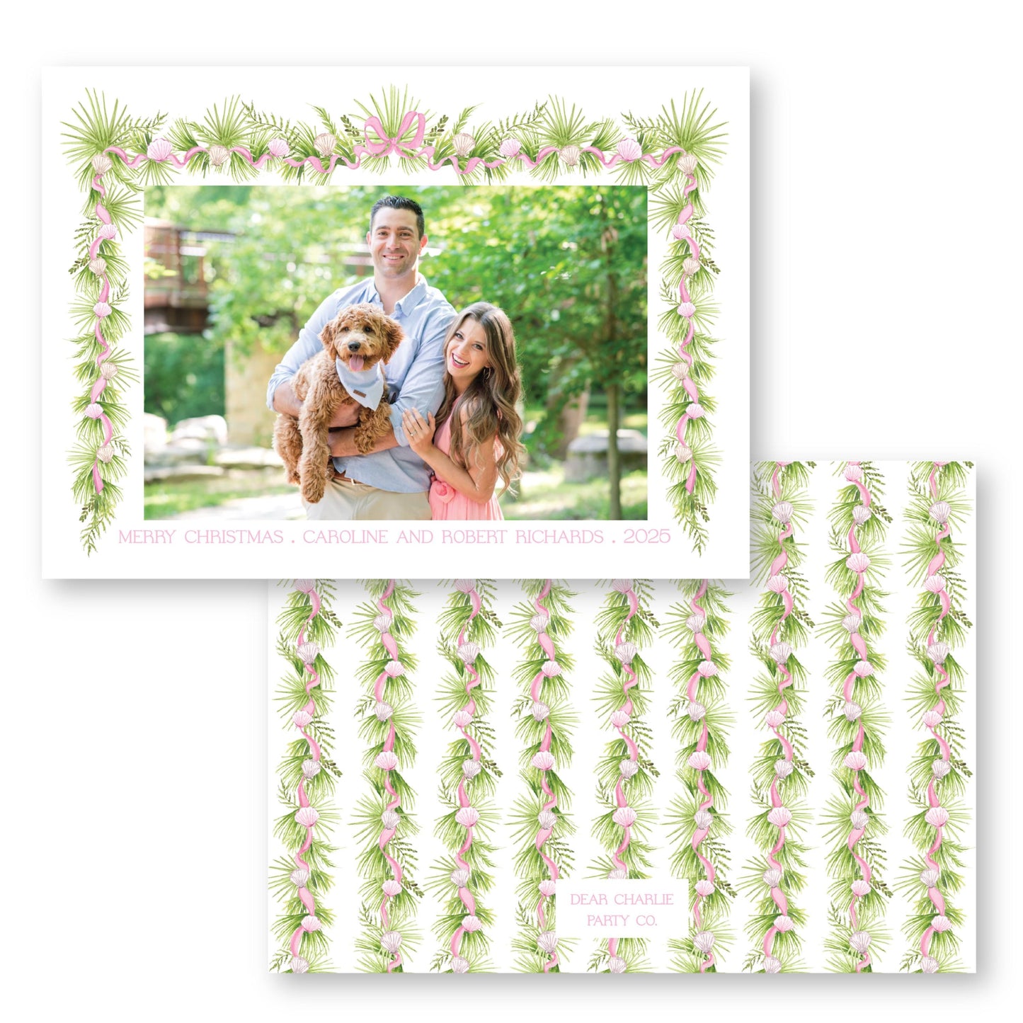 Holiday in the Sun Card in Pink Horizontal | 5x7 Holiday Photo Card with Envelope