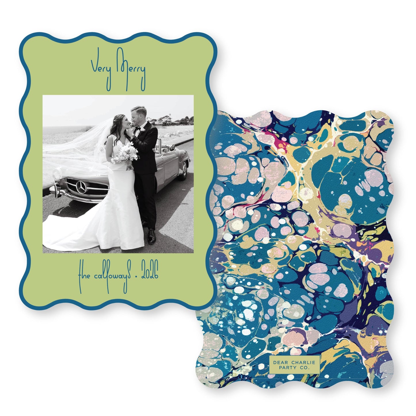 PRINTED Die Cut Holiday Card | Swirly Season in Chartreuse Wavy Card | 5x7 Holiday Photo Card with Envelope