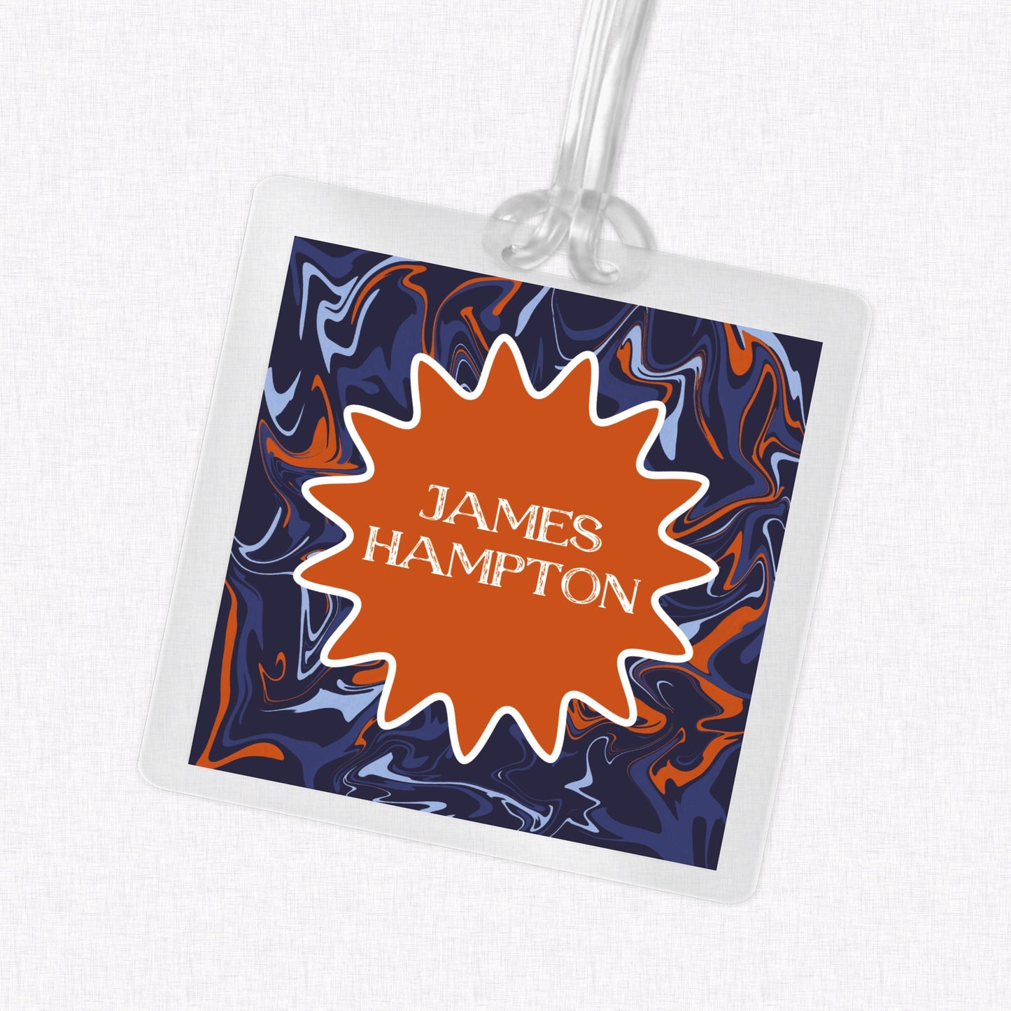 Navy and Orange Marble Bag Tag, Luggage Tag, Laminated Bag Tag