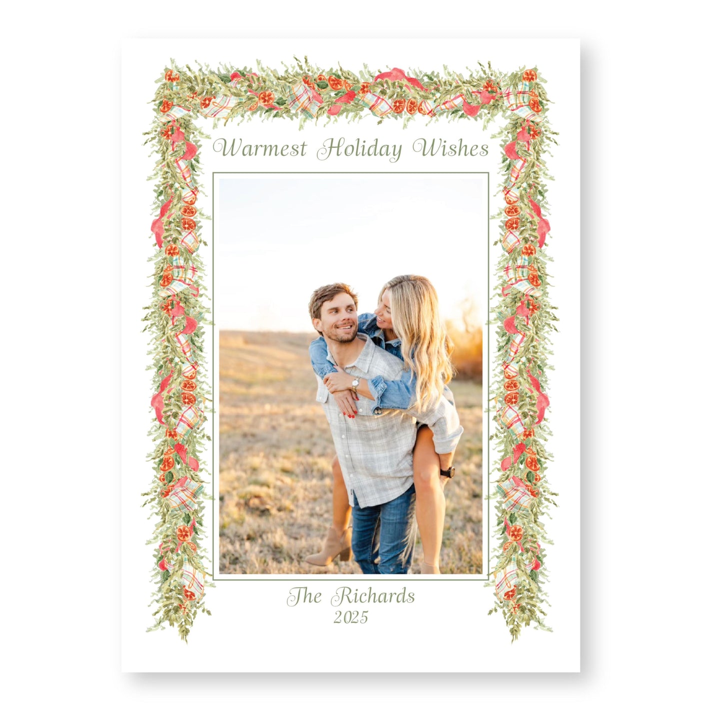 Pomander and Plaid Holiday Card, White | 5x7 Holiday Photo Card with Envelope