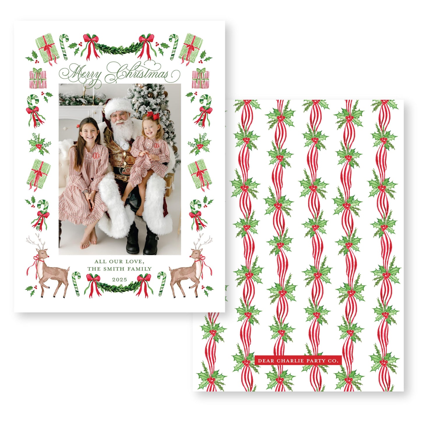 Exclusive Art | Reindeer and Ribbons | 5x7 Holiday Photo Card with Envelope