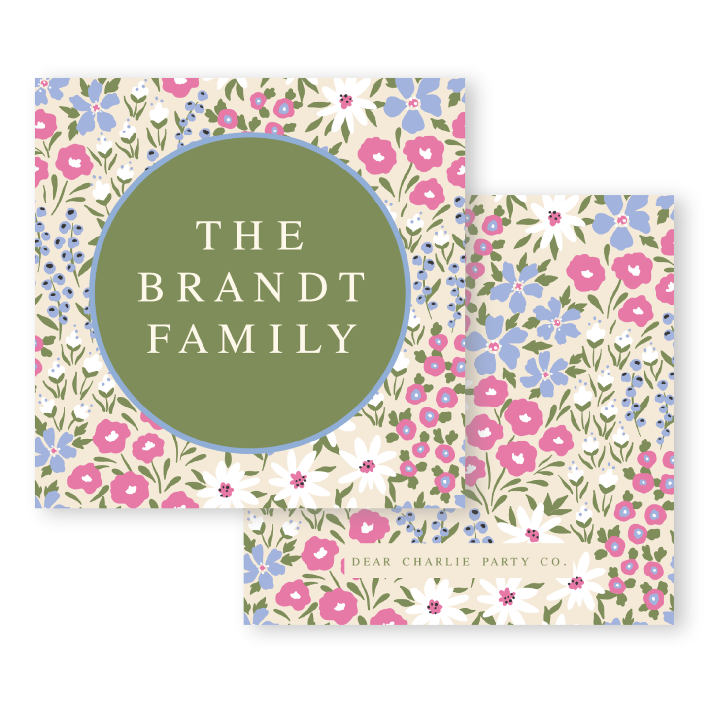 two cards with a floral design and the words the brand family