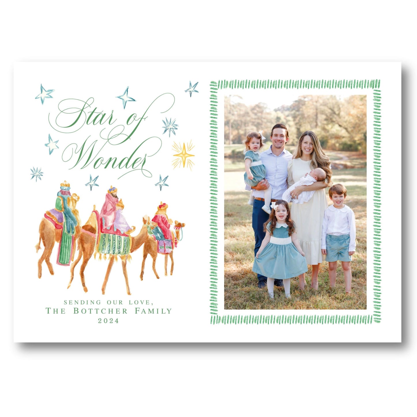 a christmas card with a picture of a family