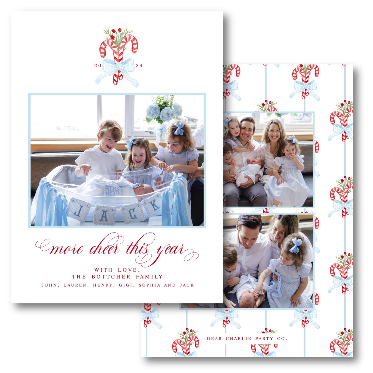 a christmas card with three photos of a family