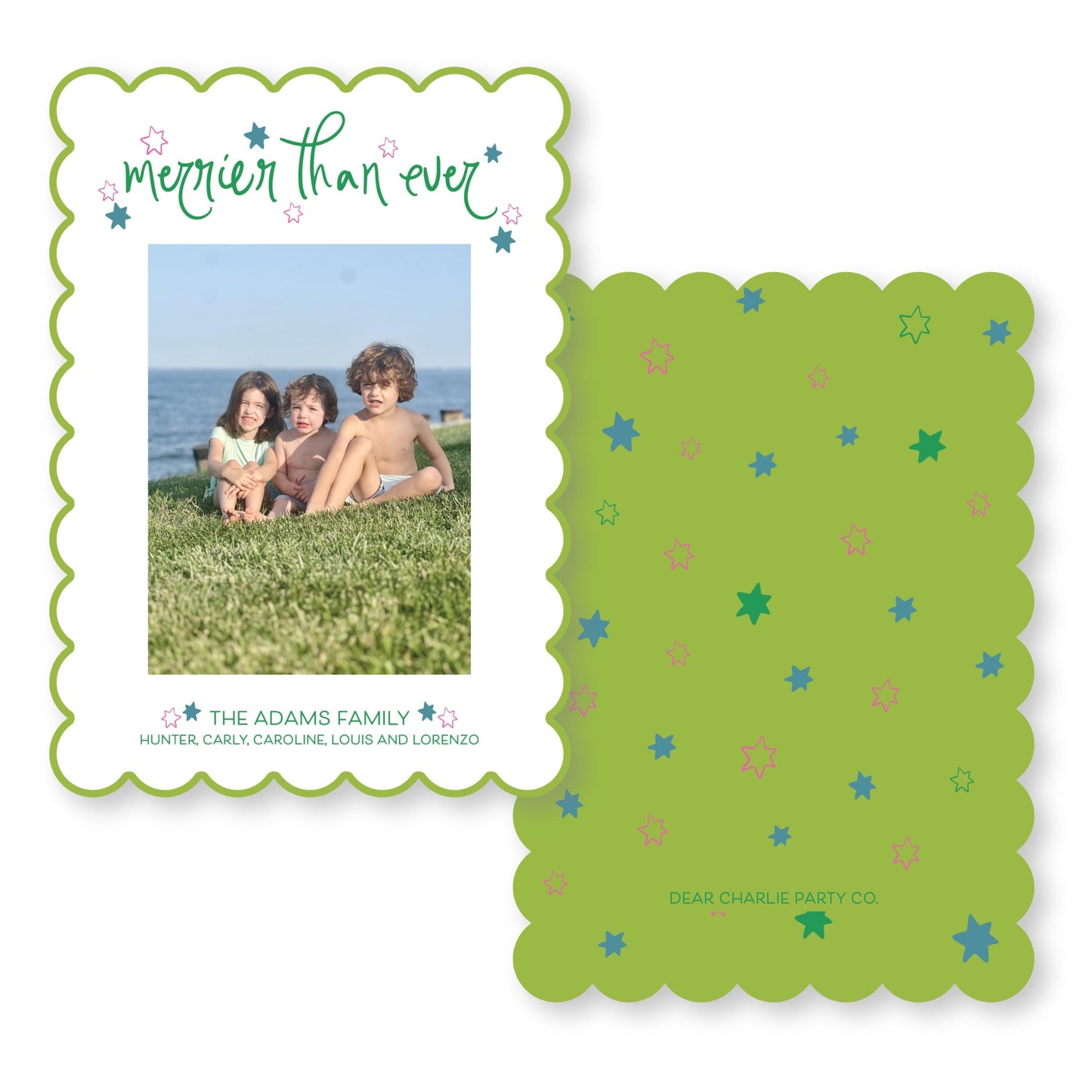 Starry Night Scallop Card in Bright Colors | 5x7 Holiday Photo Card with Envelope