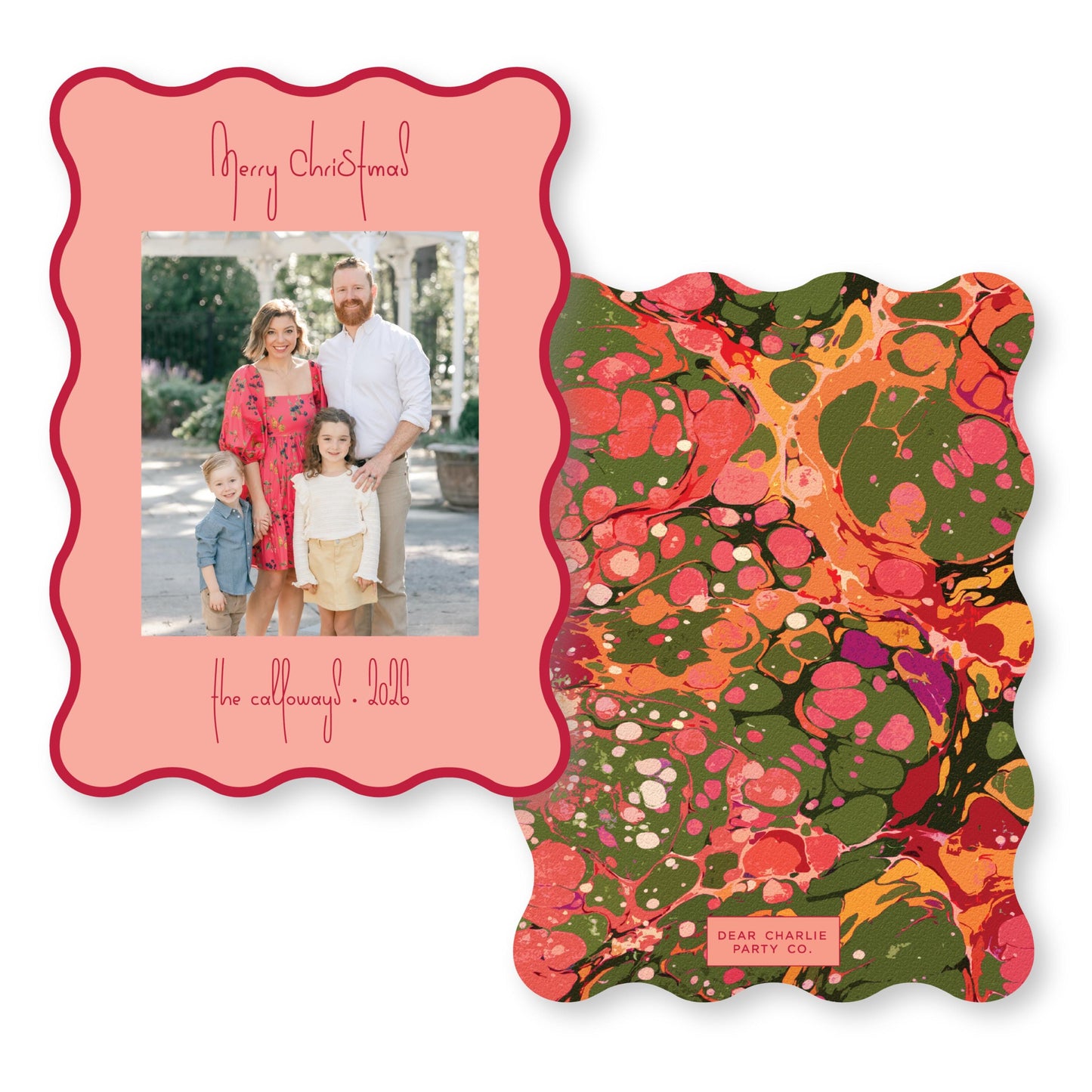 PRINTED Die Cut Holiday Card | Swirly Season in Peach Wavy Card | 5x7 Holiday Photo Card with Envelope