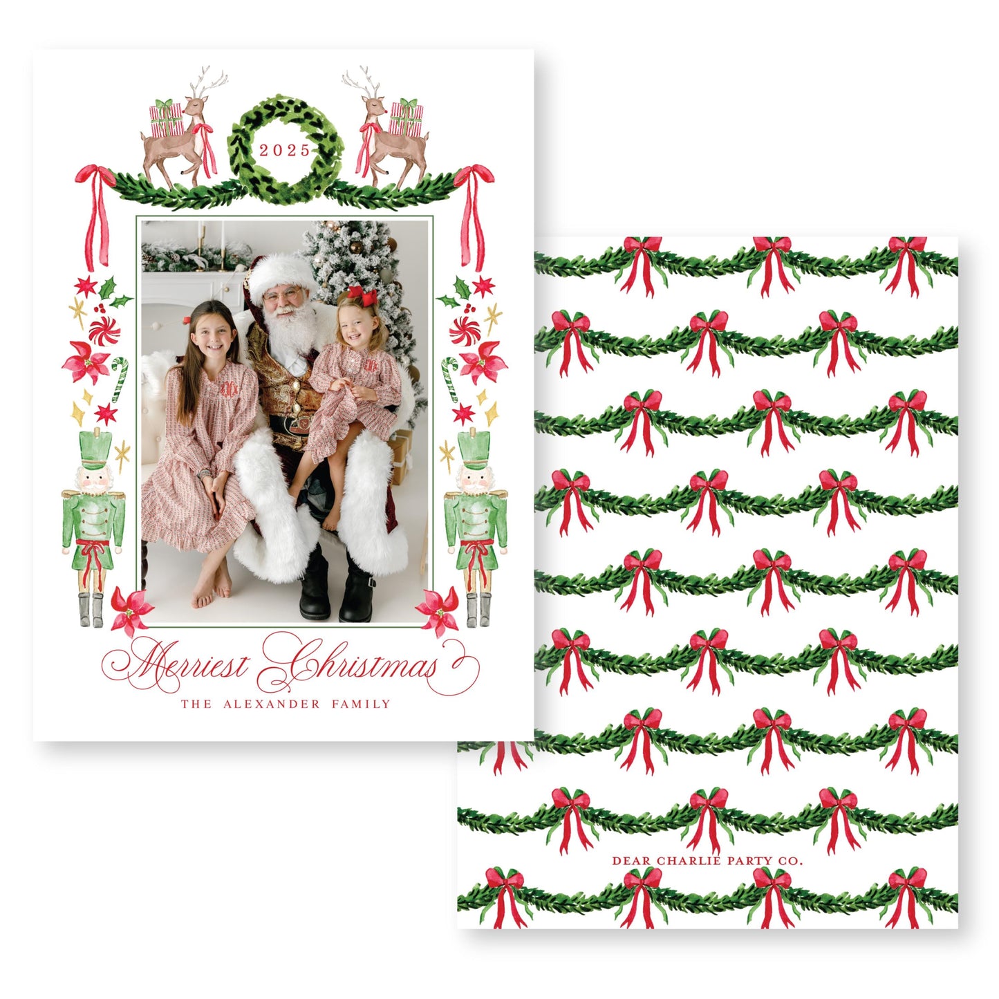 Exclusive Art | Reindeer, Nutcrackers and Ribbons | 5x7 Holiday Photo Card with Envelope