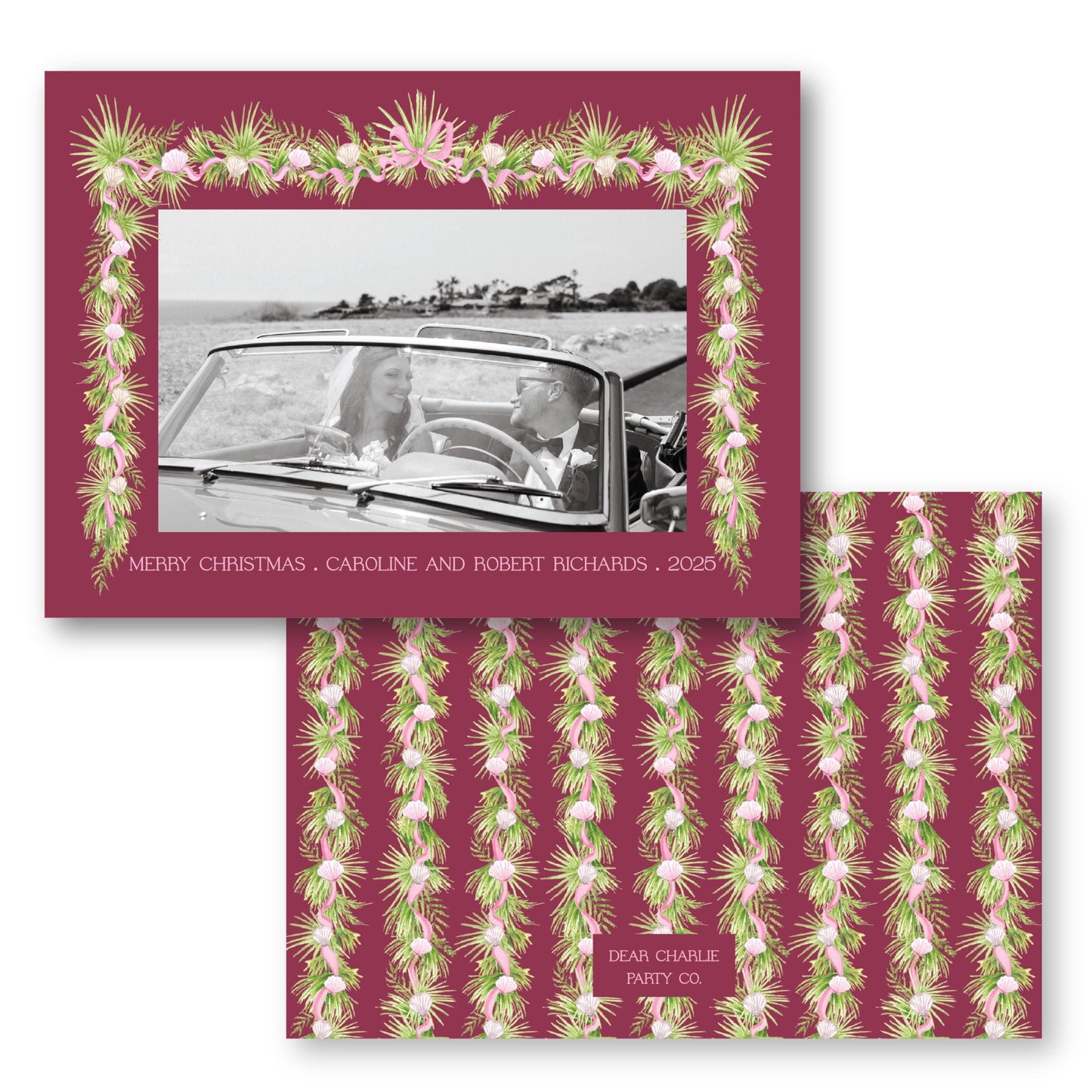 Holiday in the Sun Card in Berry Horizontal | 5x7 Holiday Photo Card with Envelope