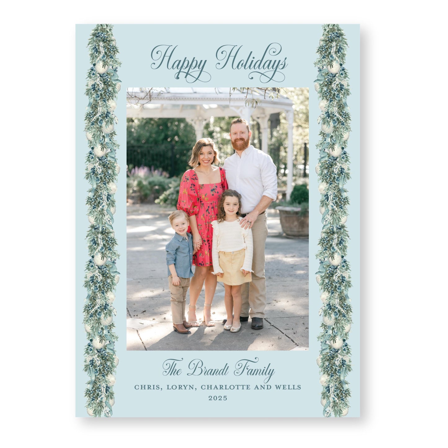Joyful Juniper Holiday Card, Blue | 5x7 Holiday Photo Card with Envelope