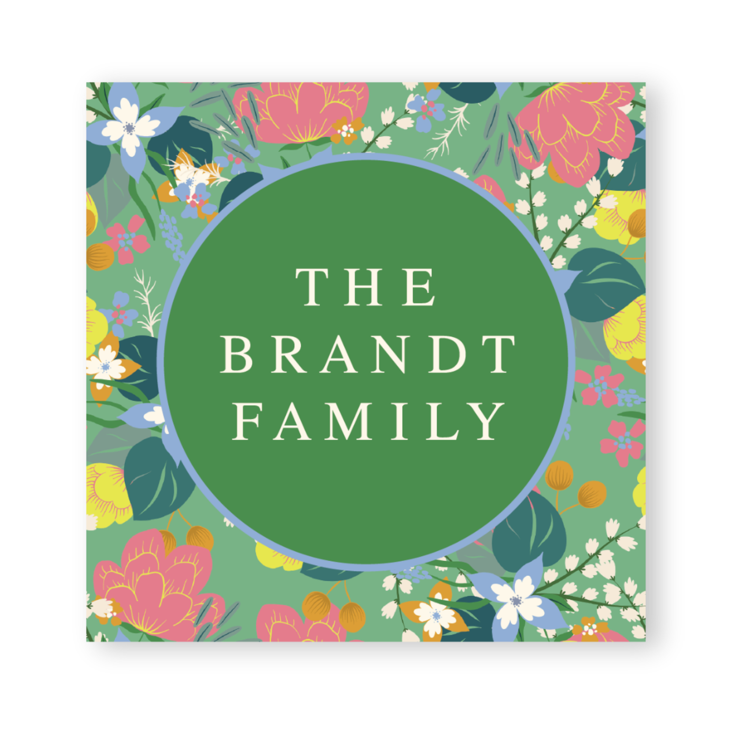 the brand's logo is surrounded by colorful flowers