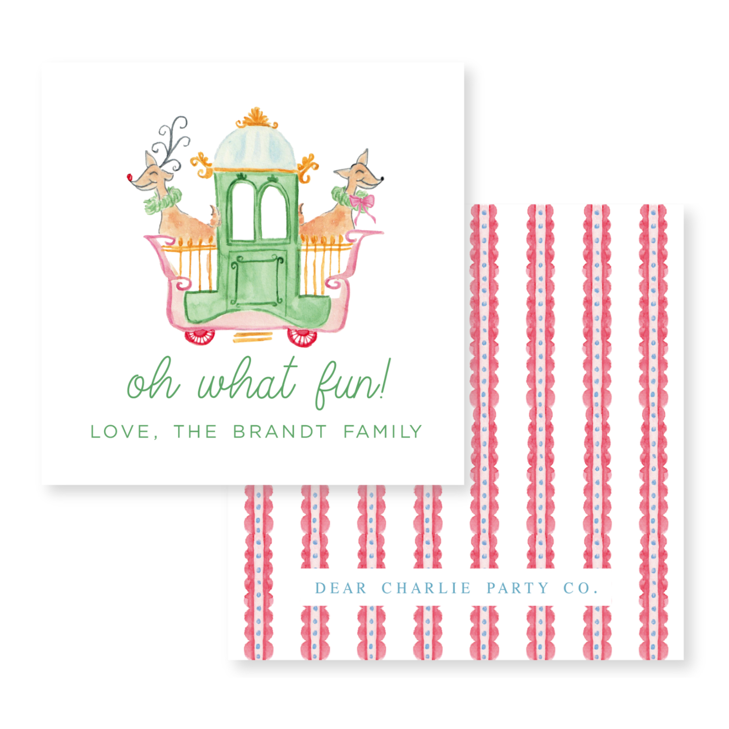 a card with a picture of a horse drawn carriage