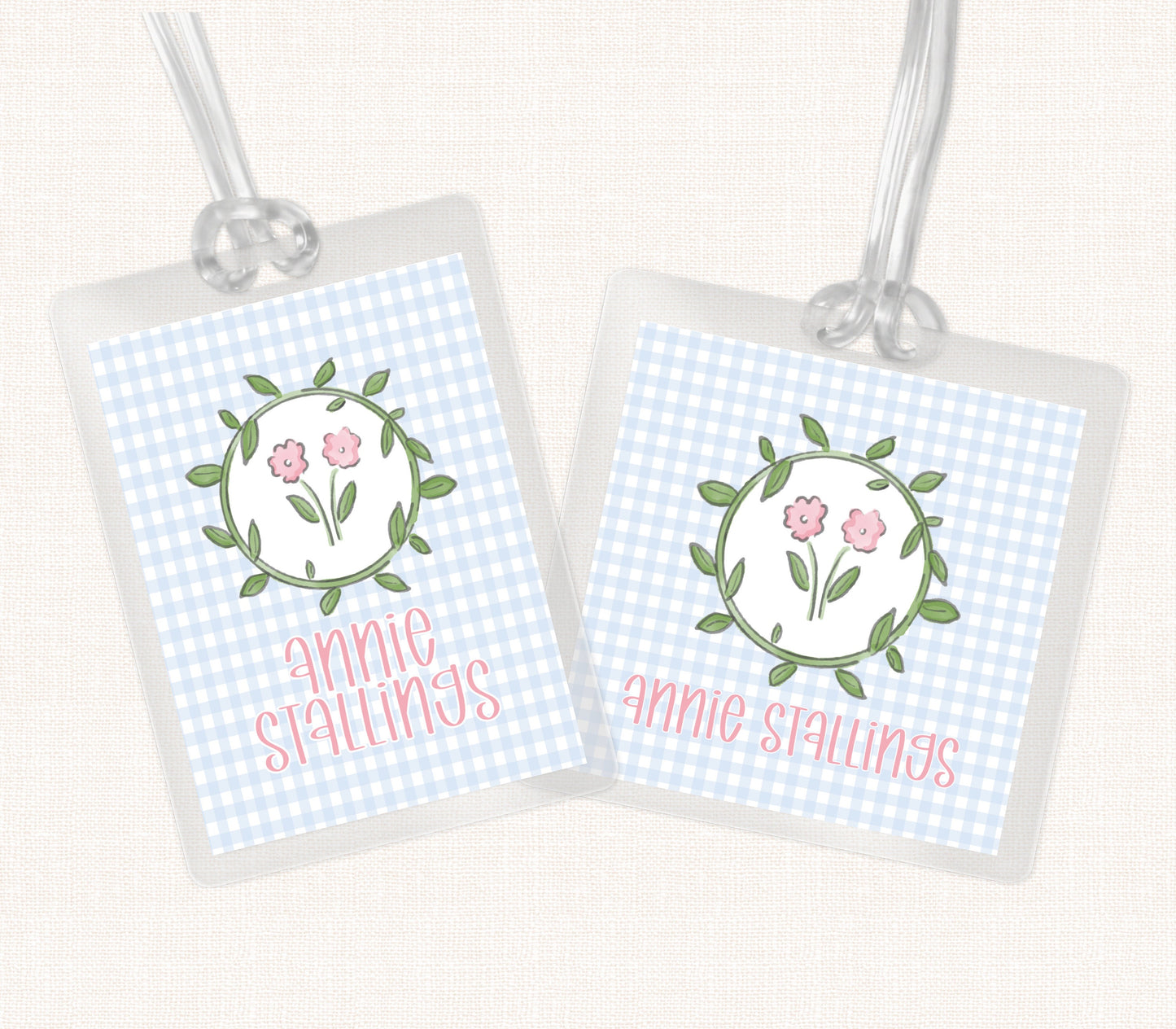 Floral Wreath Personalized Bag Tag, Bag Tag, Girl Bag Tag