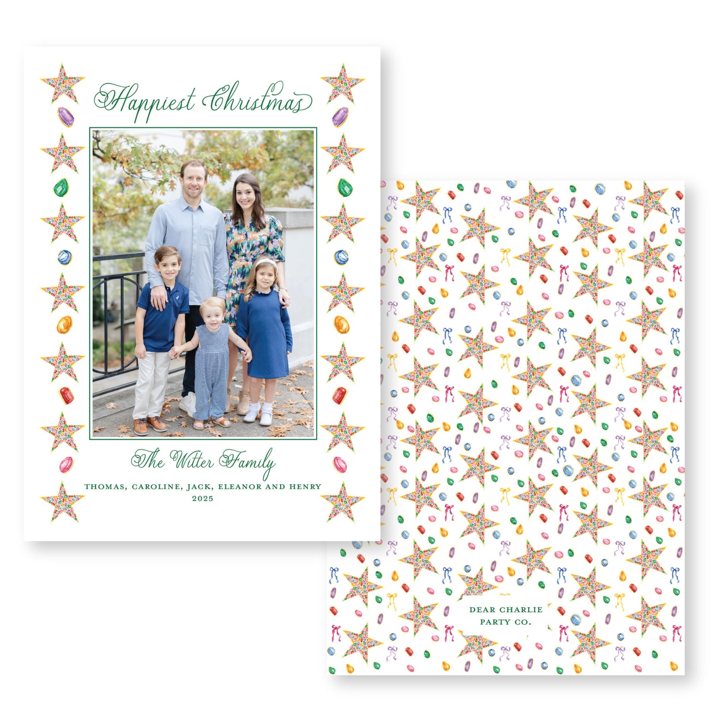 PRINTED Exclusive Art Holiday Card | Christmas Jewels Border | 5x7 Holiday Photo Card with Envelope