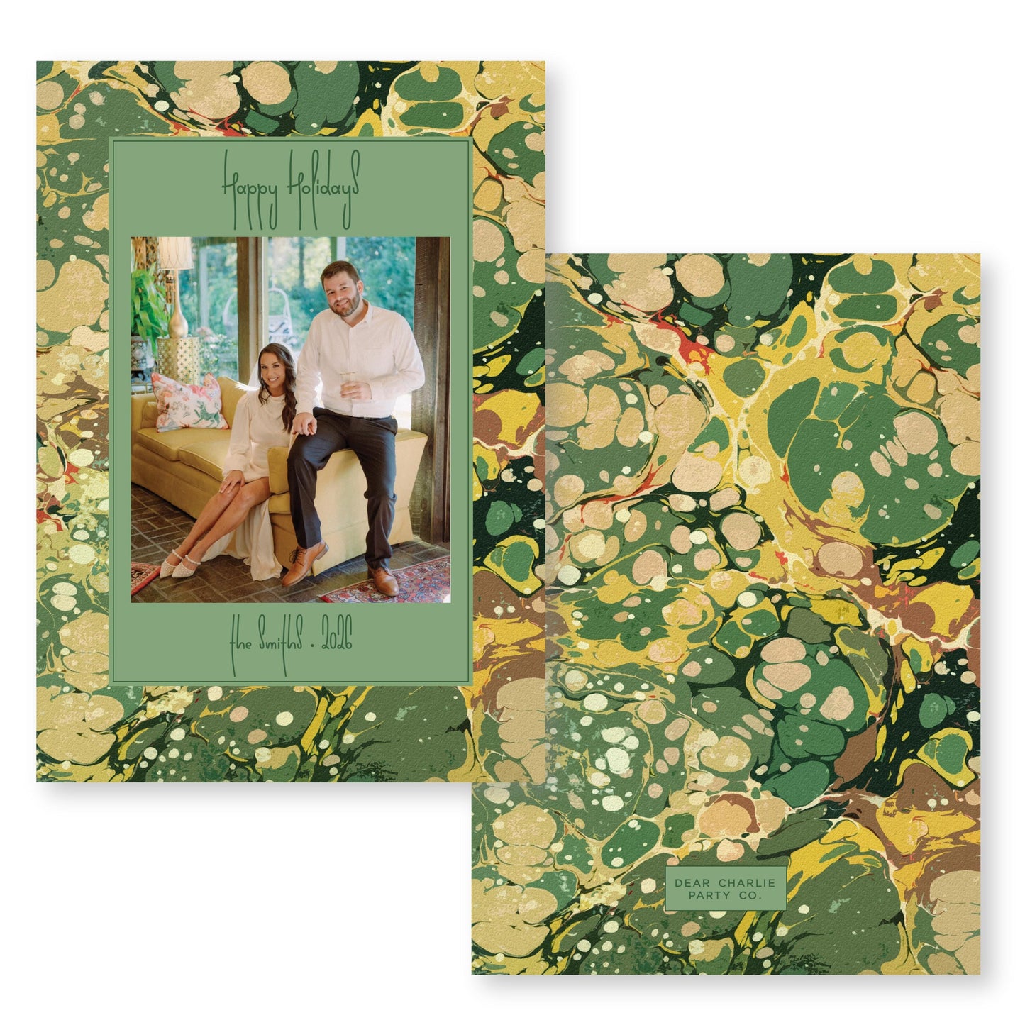 Marble Merriment in Green Card | 5x7 Holiday Photo Card with Envelope
