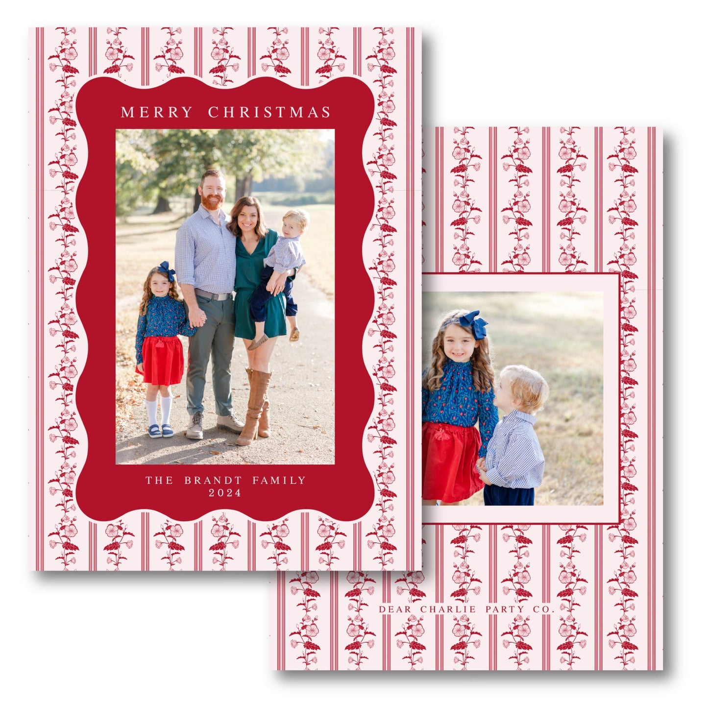 Festive Florals Holiday Card in Red | 5x7 Holiday Photo Card with Envelope