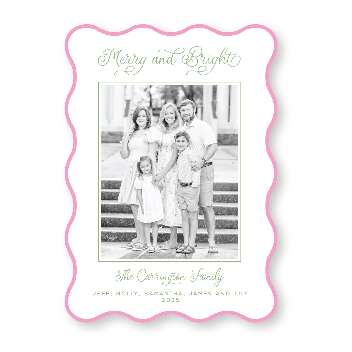 PRINTED Die Cut Holiday Card | Candy Coated Christmas in Pink | 5x7 Holiday Photo Card with Envelope