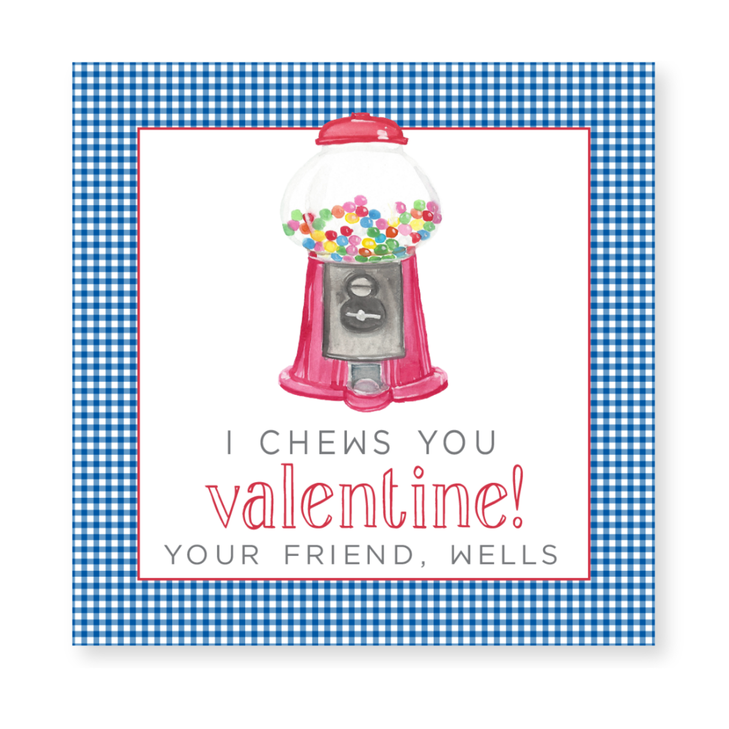 a valentine card with a gummy machine