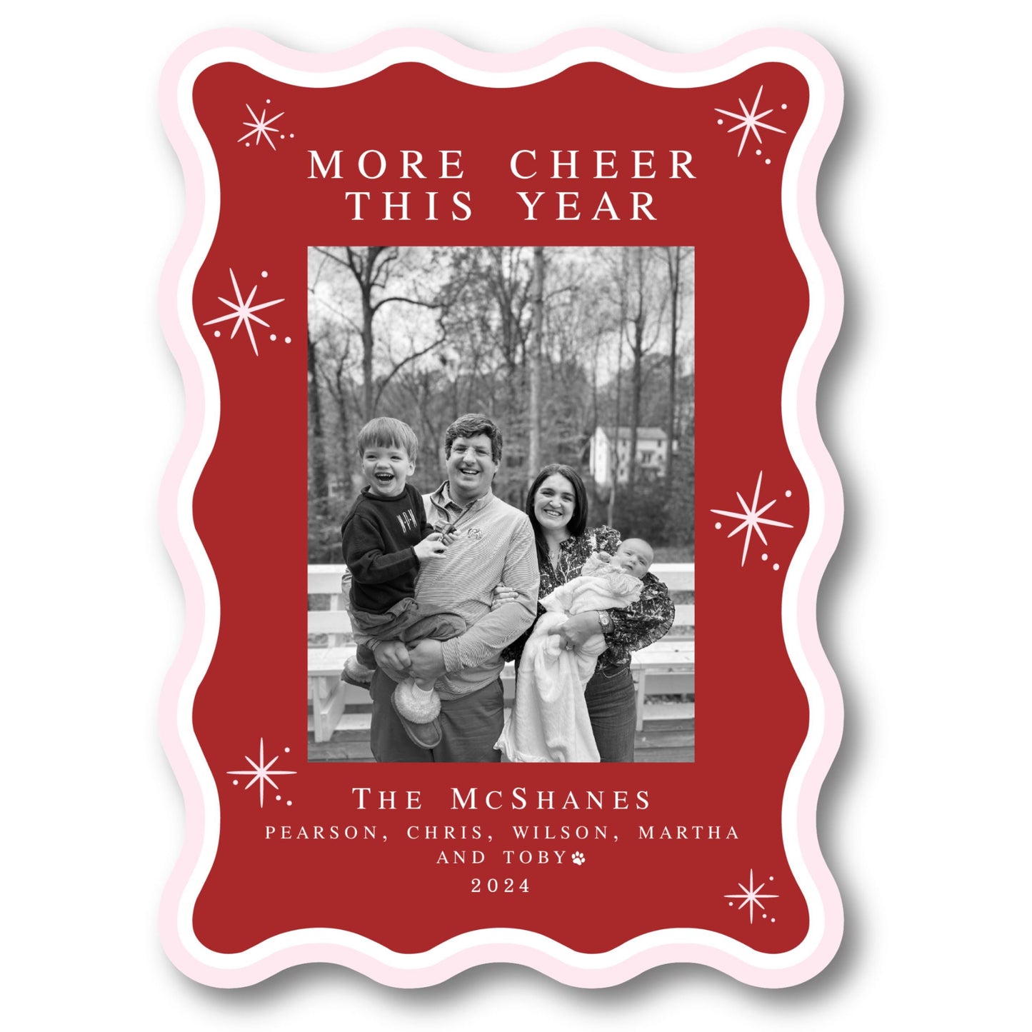 PRINTED Die Cut Holiday Card | Holiday Hues in Red and Pink | 5x7 Photo Card with Envelope